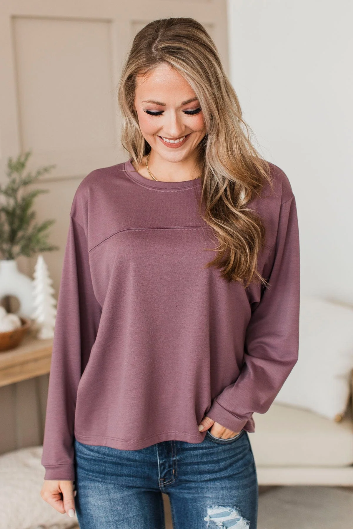 Warm Moments Dolman Sleeve Top- Dusty Purple - Image 4