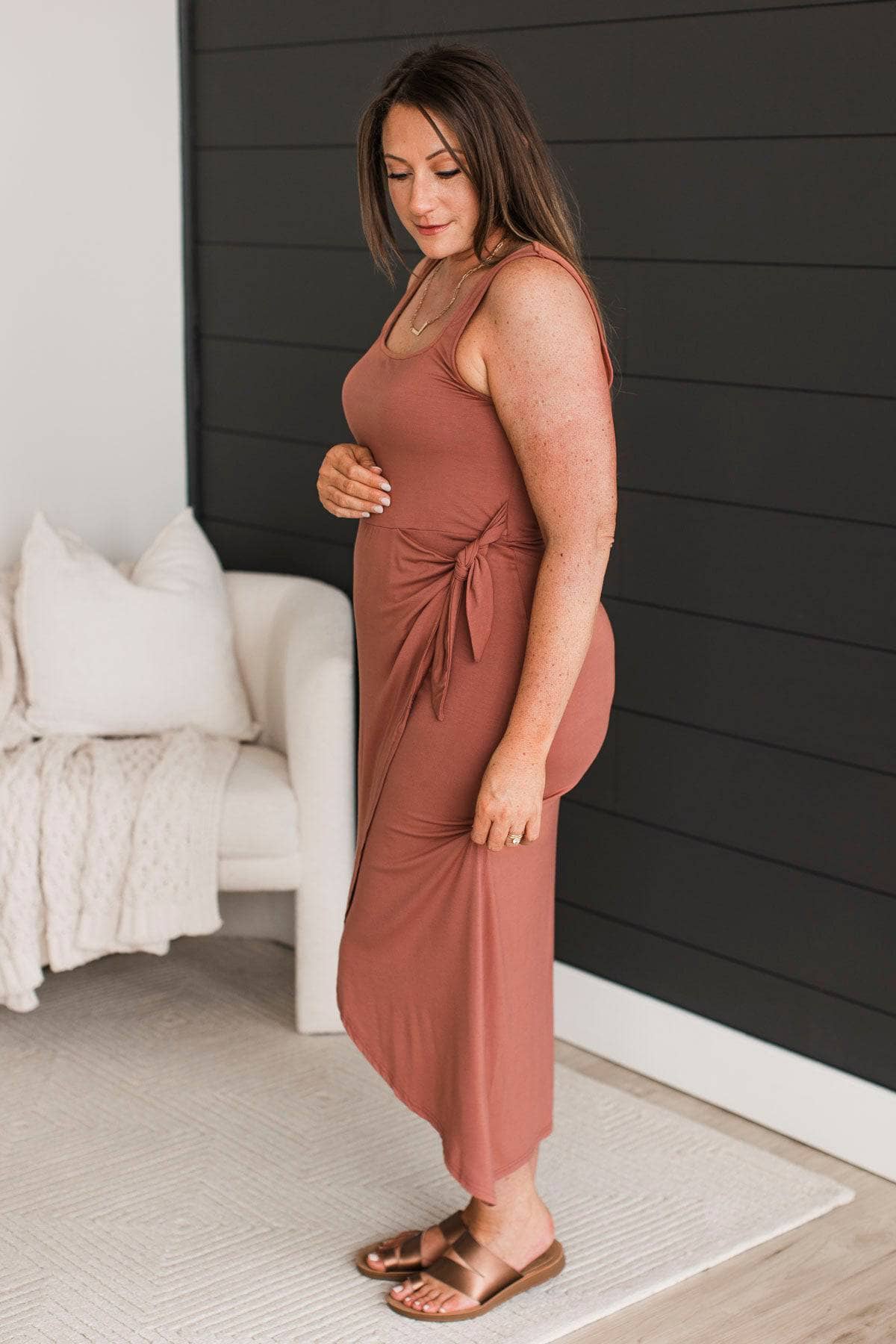 Warm Smiles Midi Wrap Dress- Rust - Image 6