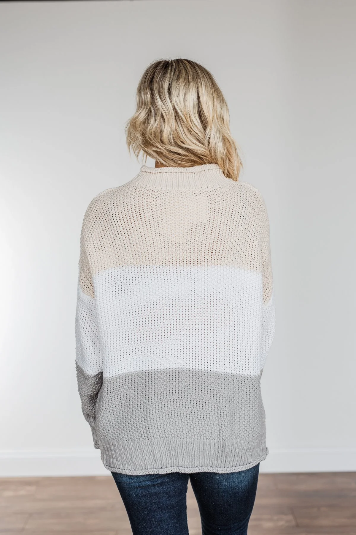Warm & Toasty Color Block Knit Sweater- Beige & Grey - Image 12