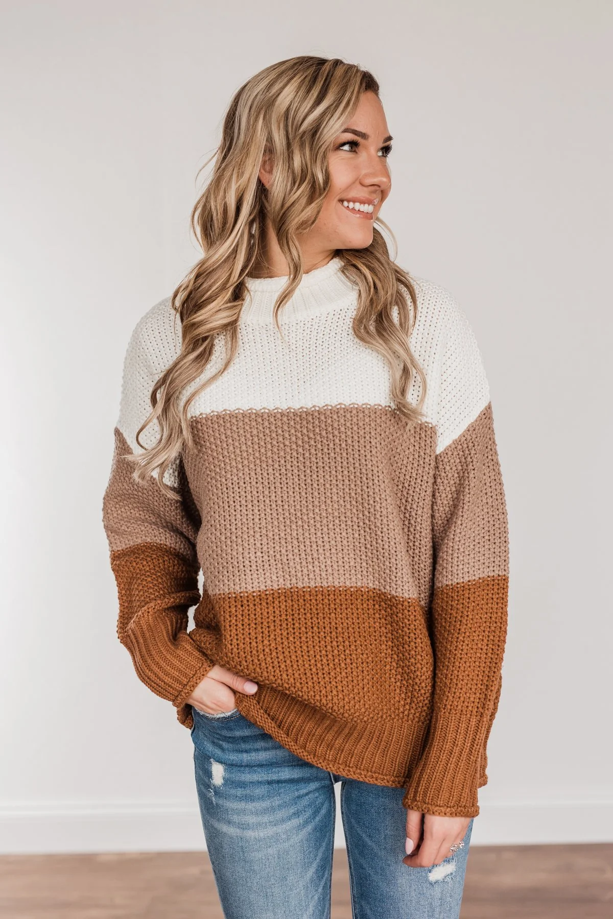 Warm & Toasty Color Block Knit Sweater- Mocha & Rust - Image 10