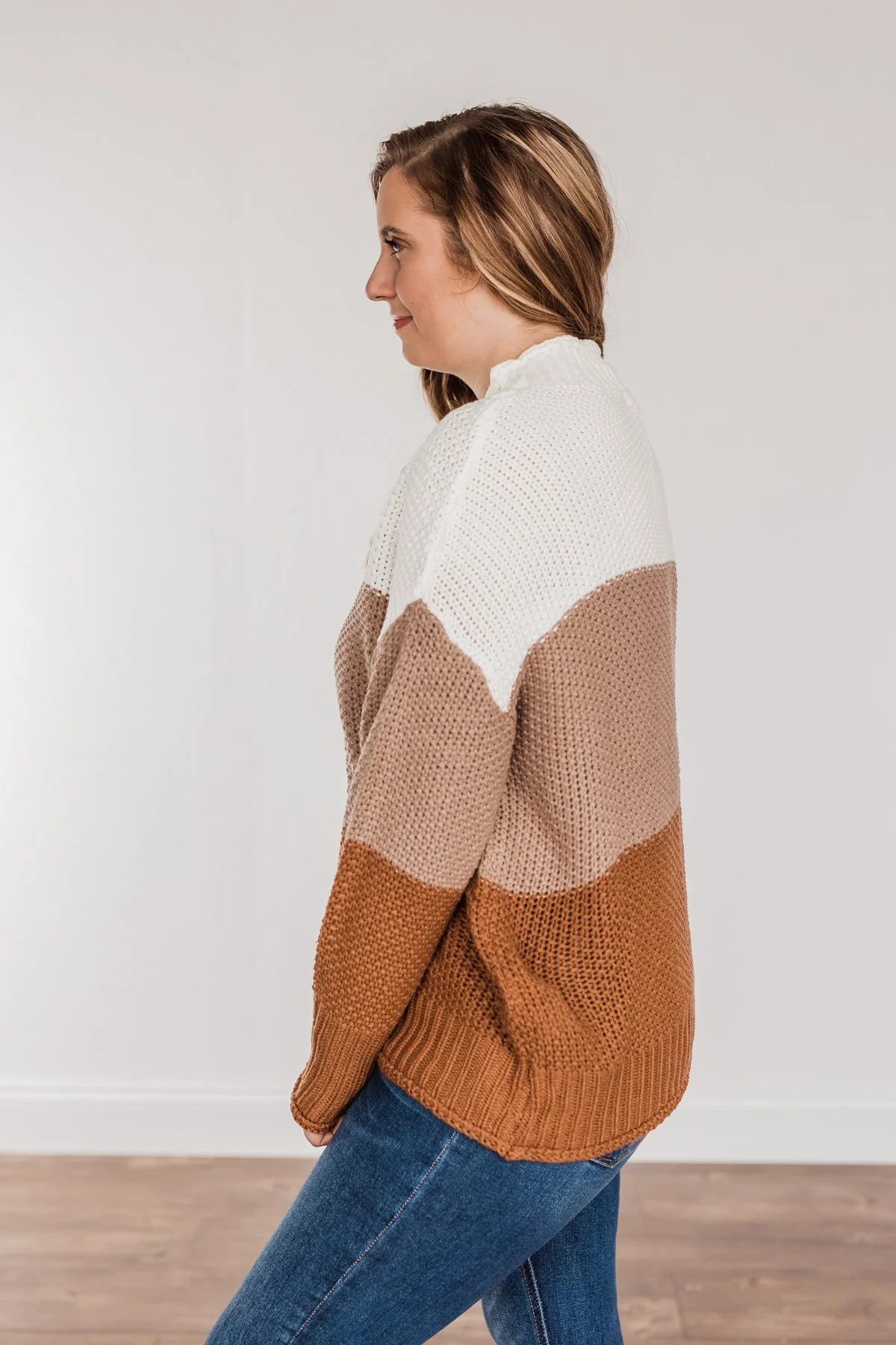 Warm & Toasty Color Block Knit Sweater- Mocha & Rust - Image 11