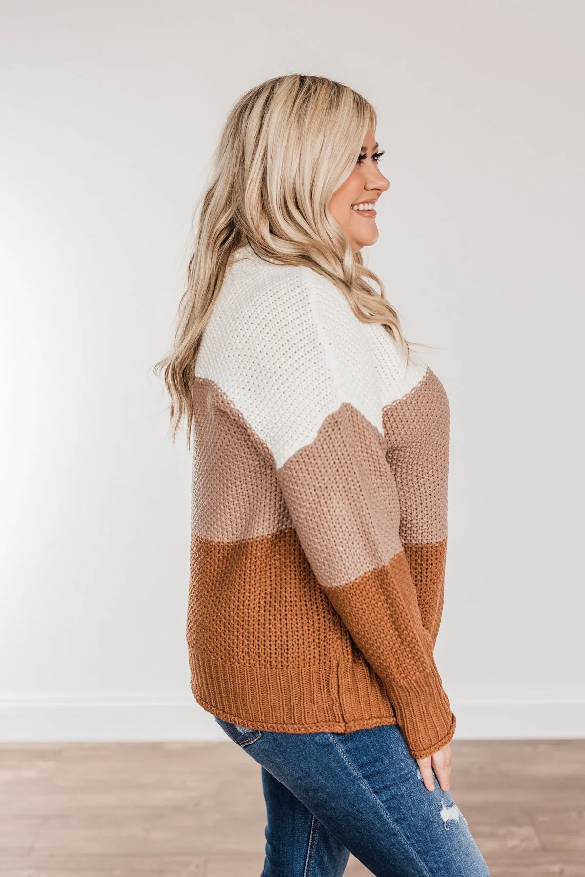 Warm & Toasty Color Block Knit Sweater- Mocha & Rust - Image 12