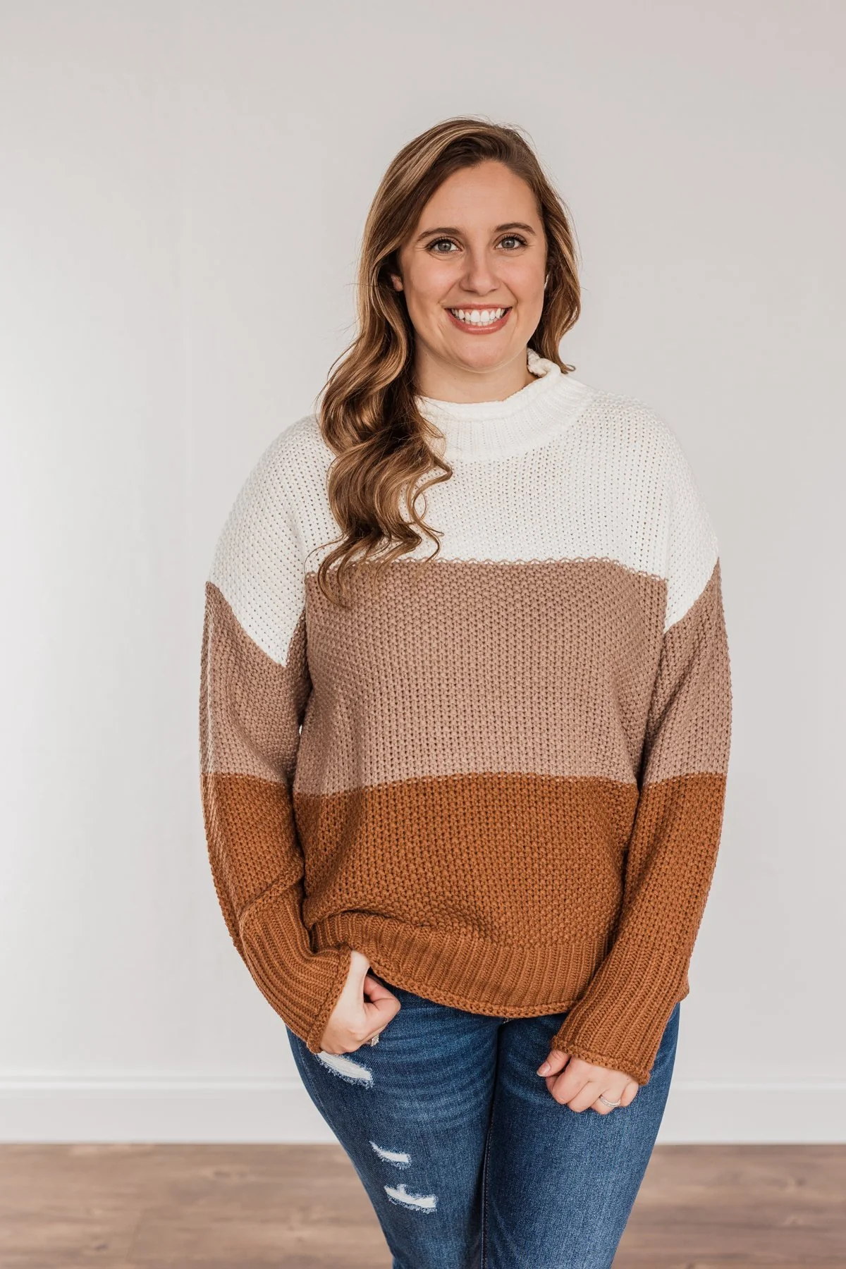 Warm & Toasty Color Block Knit Sweater- Mocha & Rust - Image 5