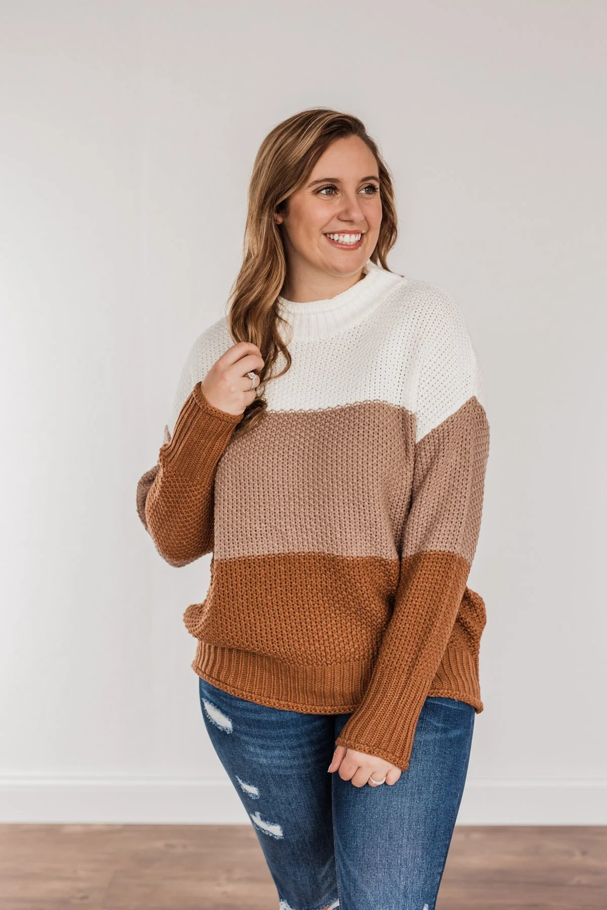 Warm & Toasty Color Block Knit Sweater- Mocha & Rust - Image 8