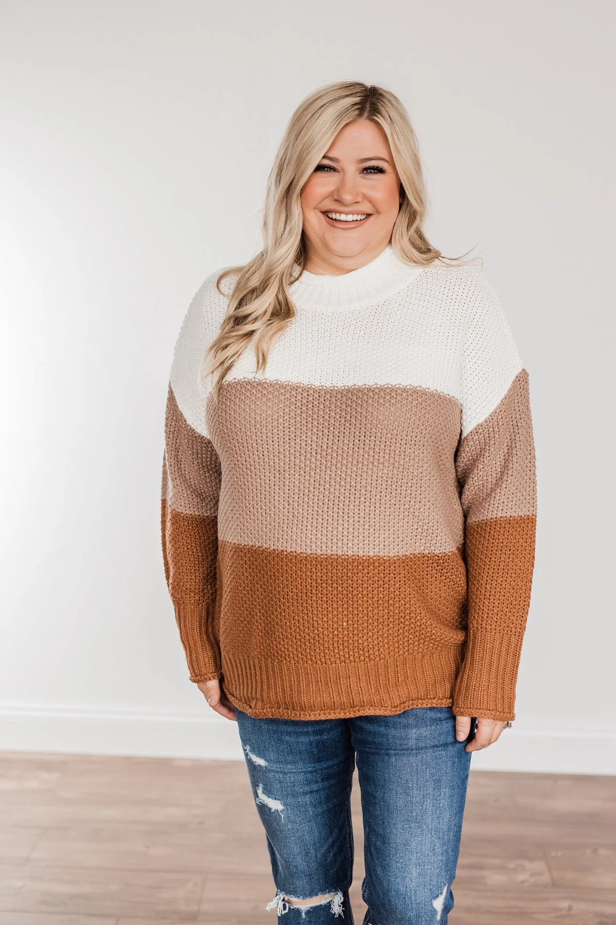 Warm & Toasty Color Block Knit Sweater- Mocha & Rust - Image 9