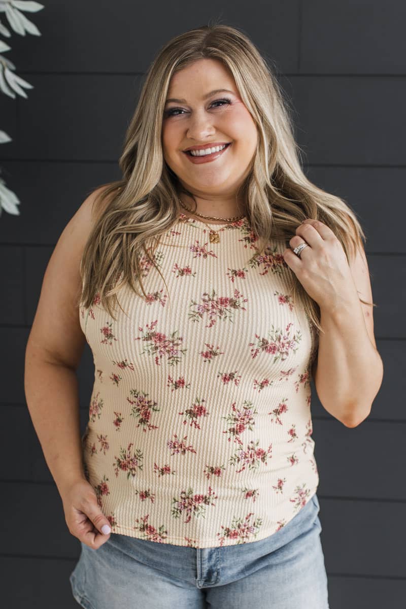 Warm Vanilla Days Floral Tank Top- Pale Yellow
