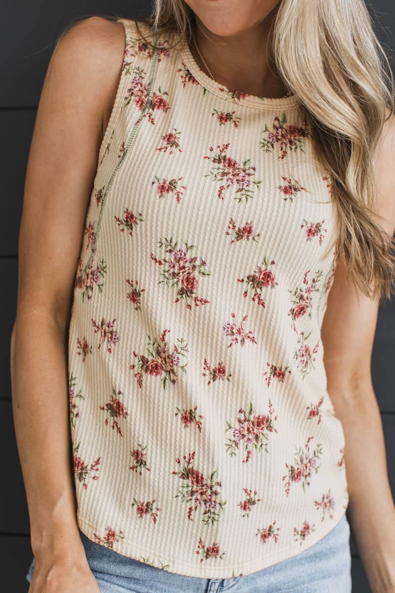 Warm Vanilla Days Floral Tank Top- Pale Yellow - Image 2