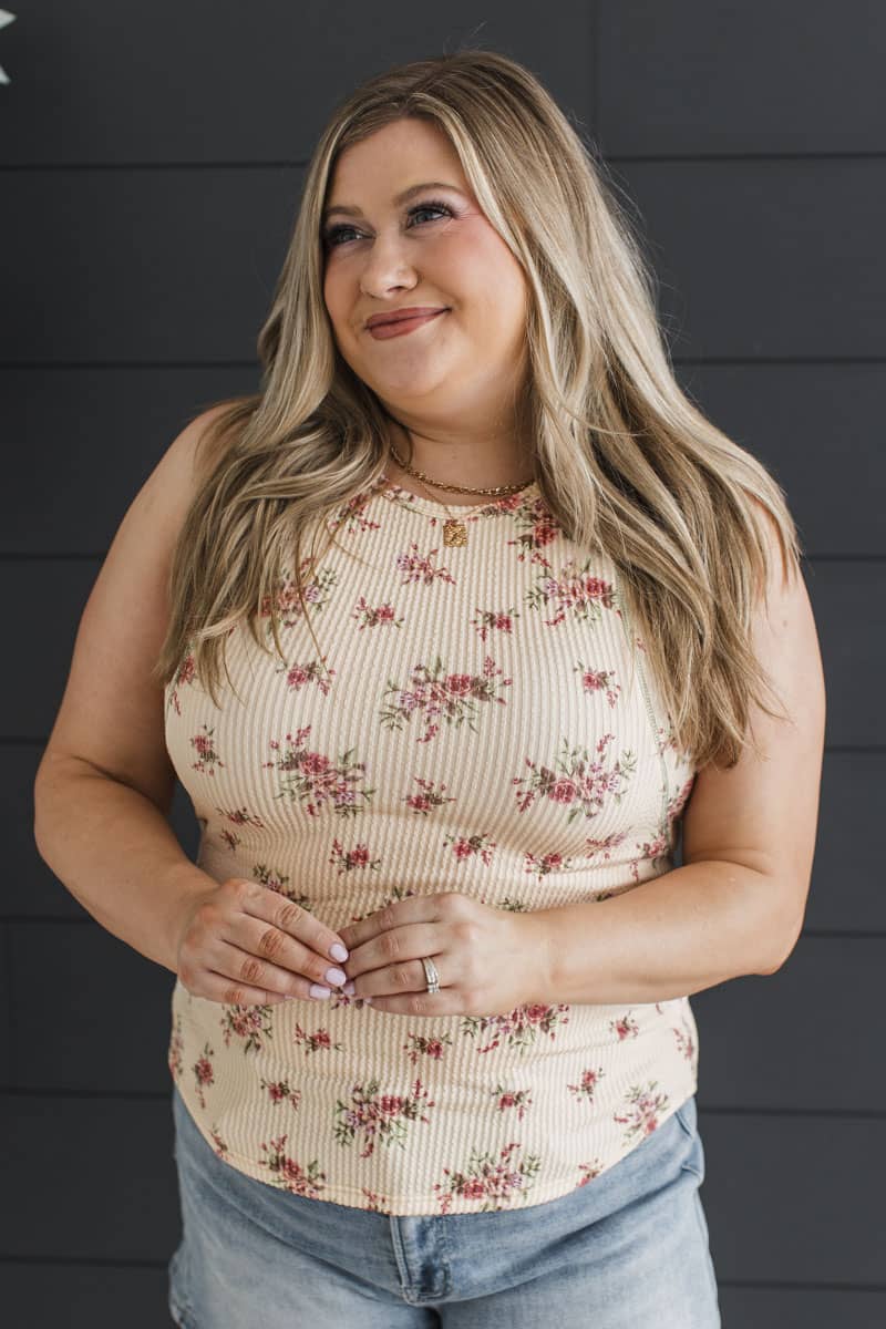 Warm Vanilla Days Floral Tank Top- Pale Yellow - Image 3