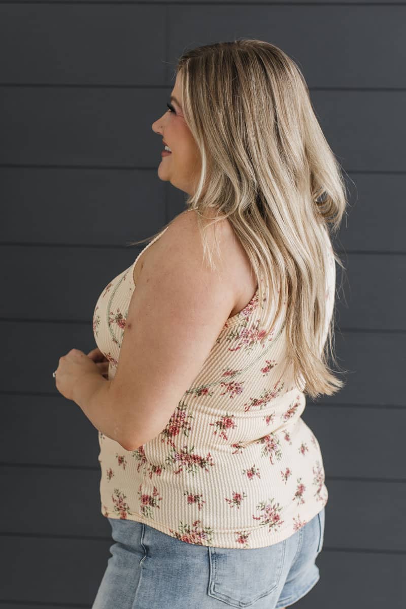 Warm Vanilla Days Floral Tank Top- Pale Yellow - Image 5