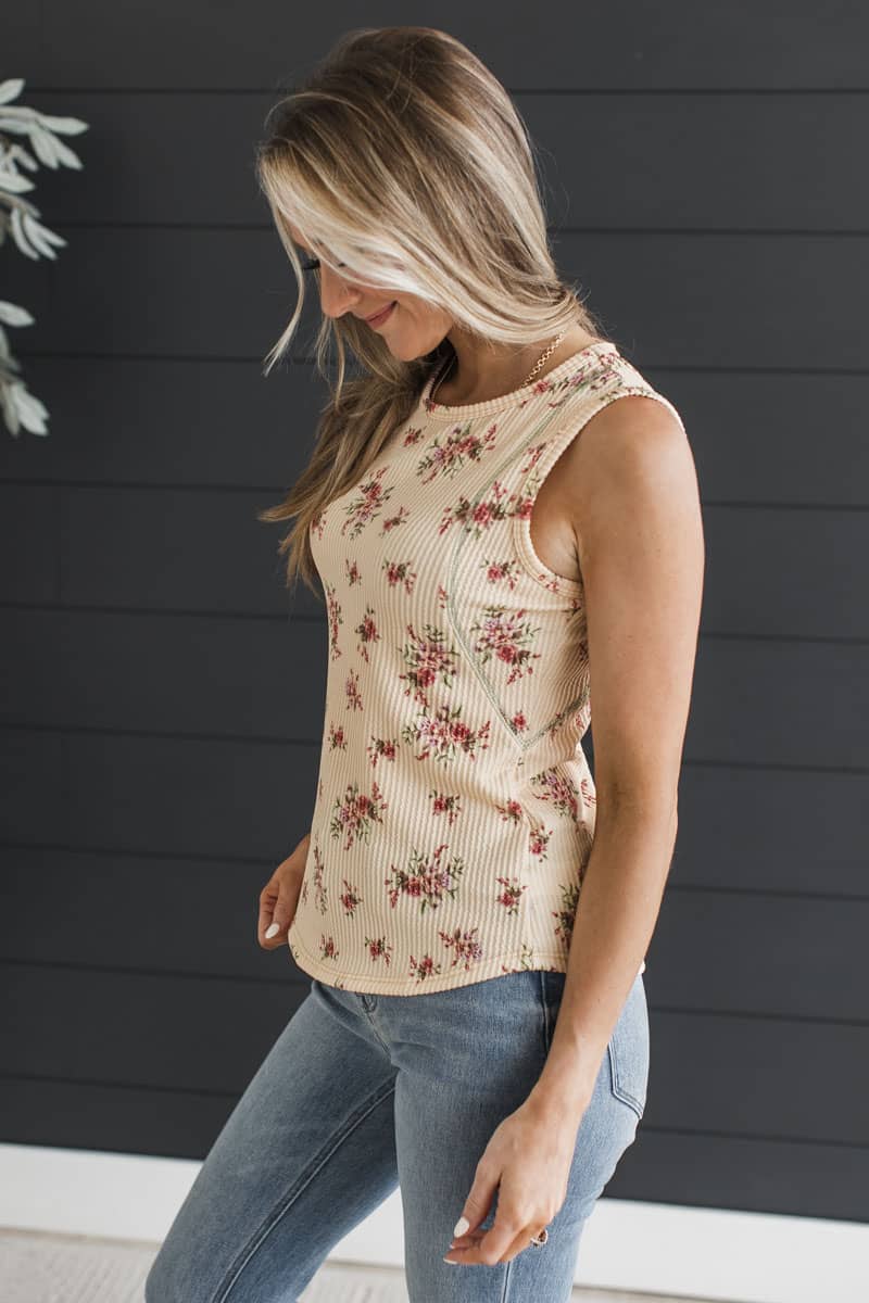Warm Vanilla Days Floral Tank Top- Pale Yellow - Image 6