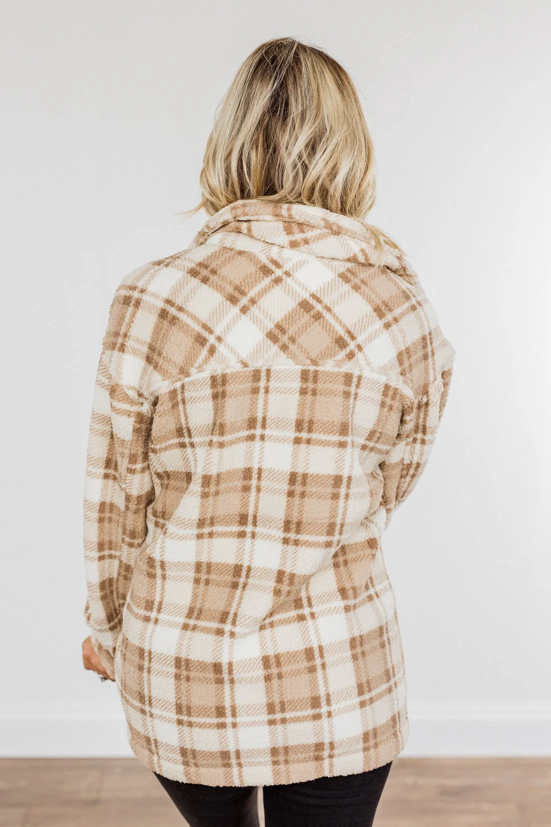 Warm Winter Wishes Plaid Sherpa Jacket- Khaki - Image 9