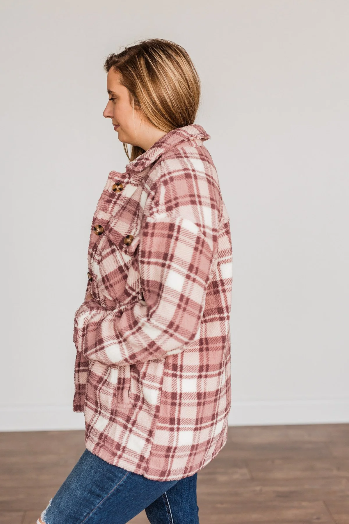 Warm Winter Wishes Plaid Sherpa Jacket- Mauve - Image 11