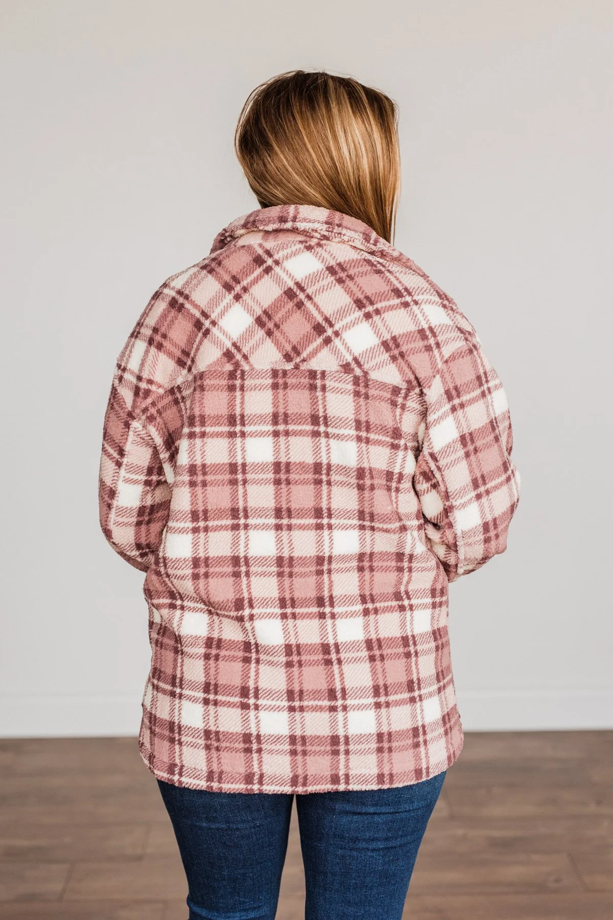 Warm Winter Wishes Plaid Sherpa Jacket- Mauve - Image 13