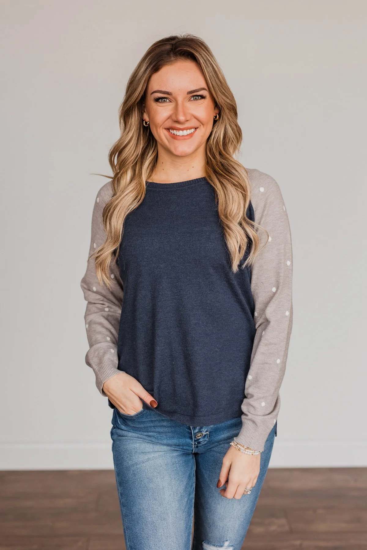 Warm Wishes Lightweight Knit Sweater- Grey & Navy - Image 10