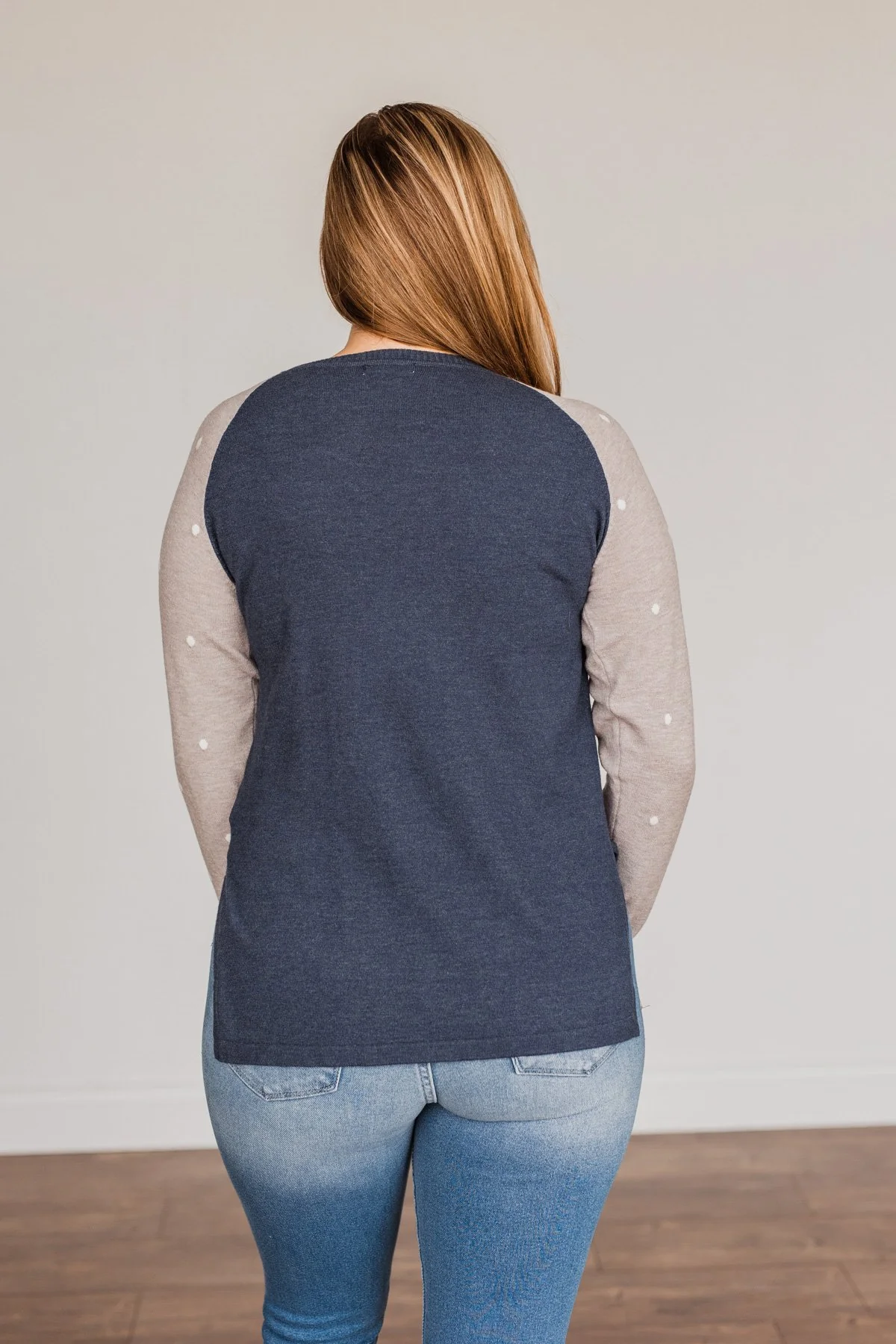 Warm Wishes Lightweight Knit Sweater- Grey & Navy - Image 8