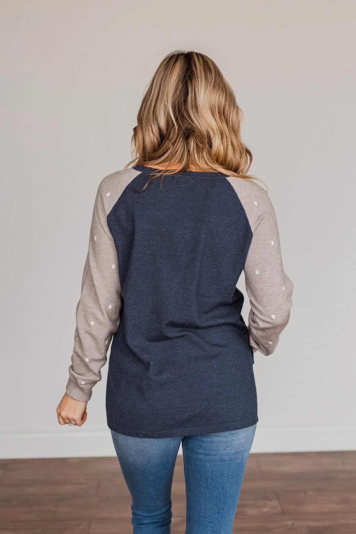 Warm Wishes Lightweight Knit Sweater- Grey & Navy - Image 9