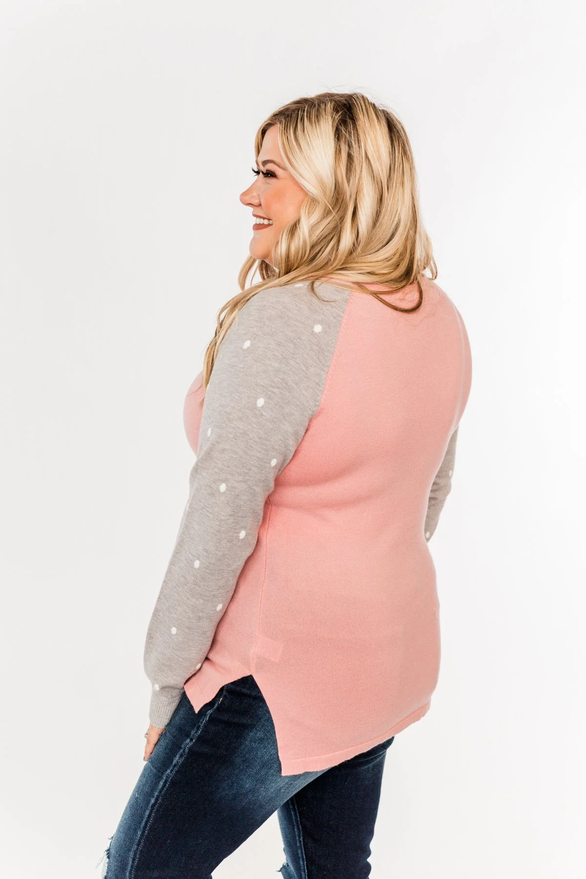 Warm Wishes Lightweight Knit Sweater- Grey & Pink - Image 12