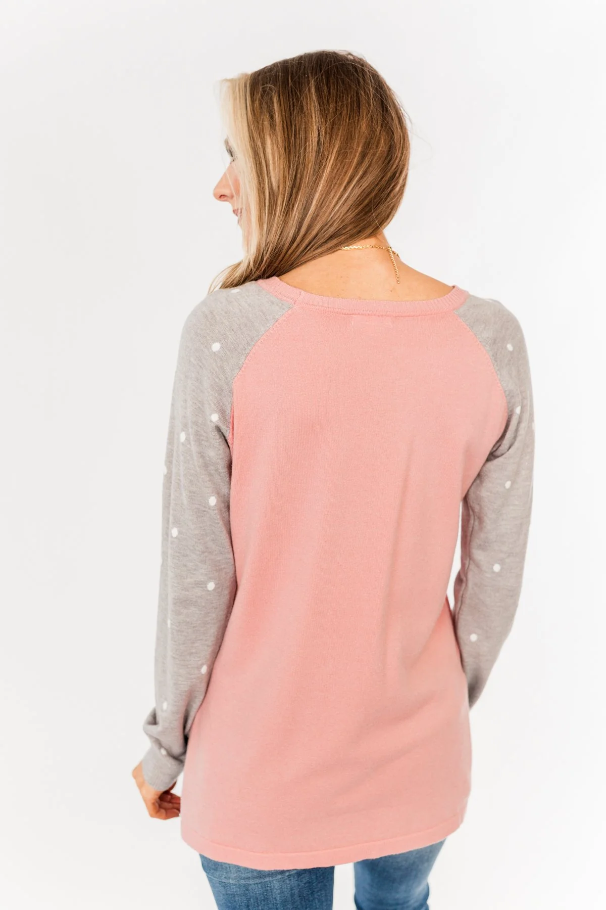 Warm Wishes Lightweight Knit Sweater- Grey & Pink - Image 13