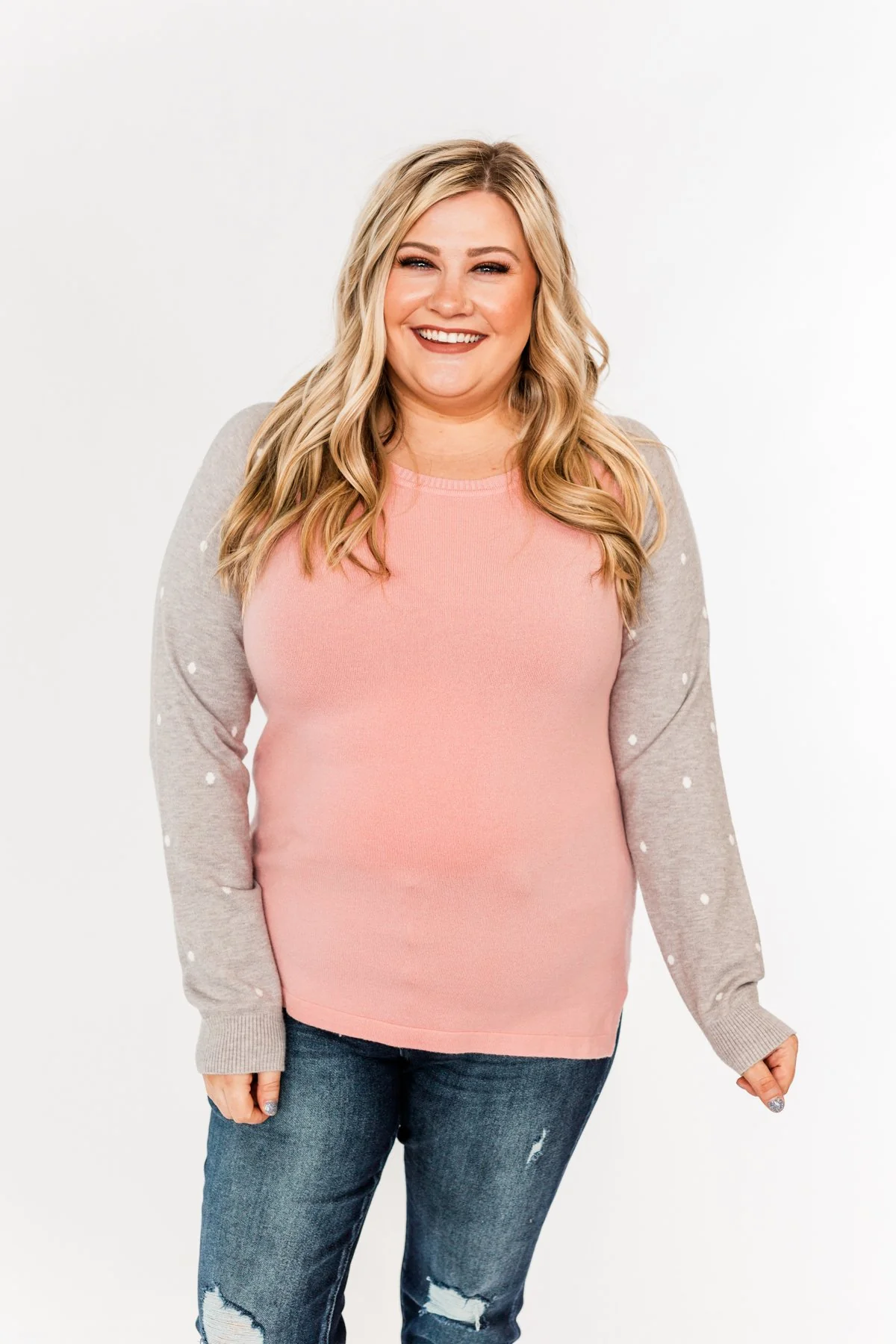 Warm Wishes Lightweight Knit Sweater- Grey & Pink - Image 4