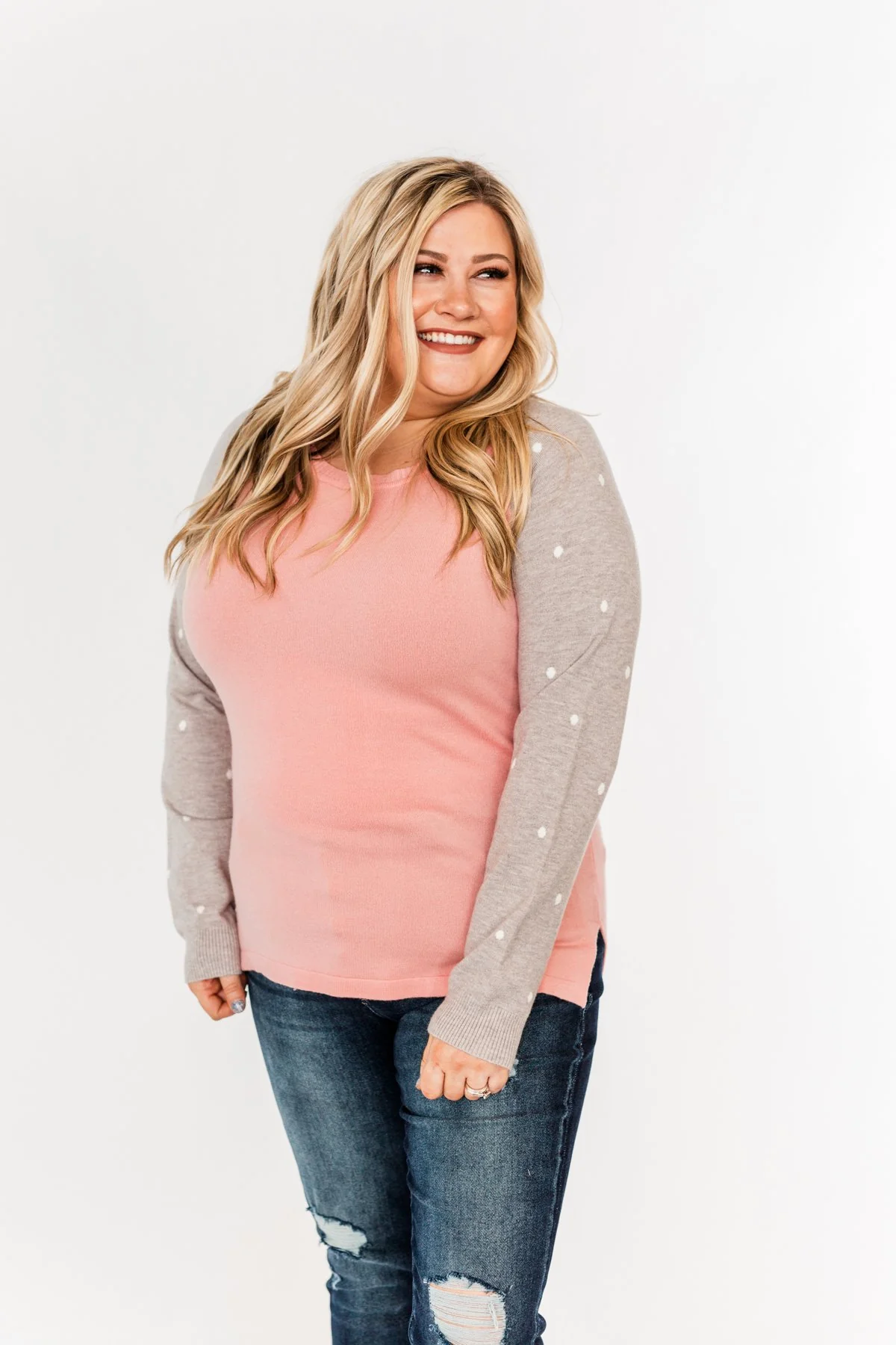 Warm Wishes Lightweight Knit Sweater- Grey & Pink - Image 7