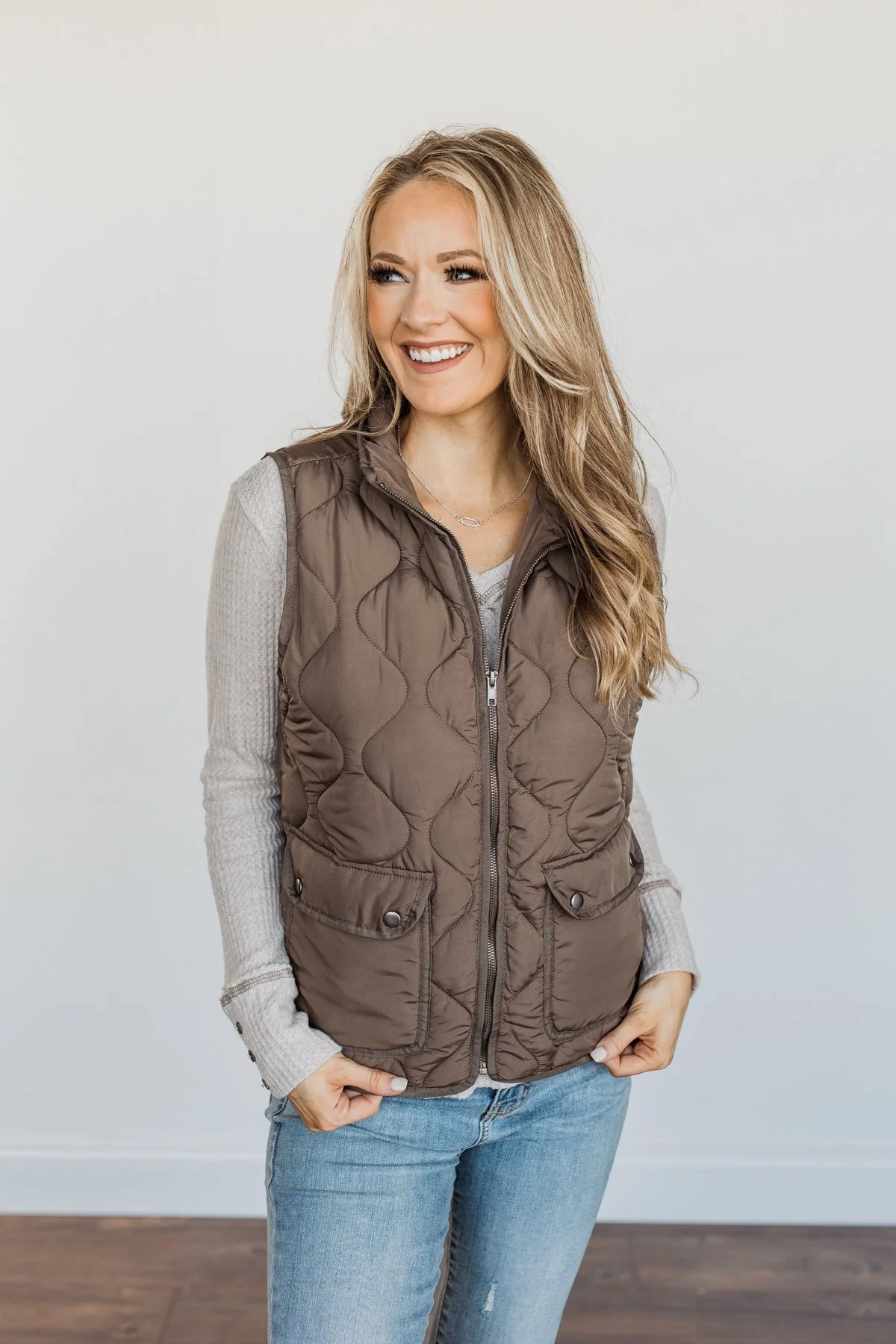 Warms My Heart Pocket Puffer Vest- Dark Taupe - Image 8