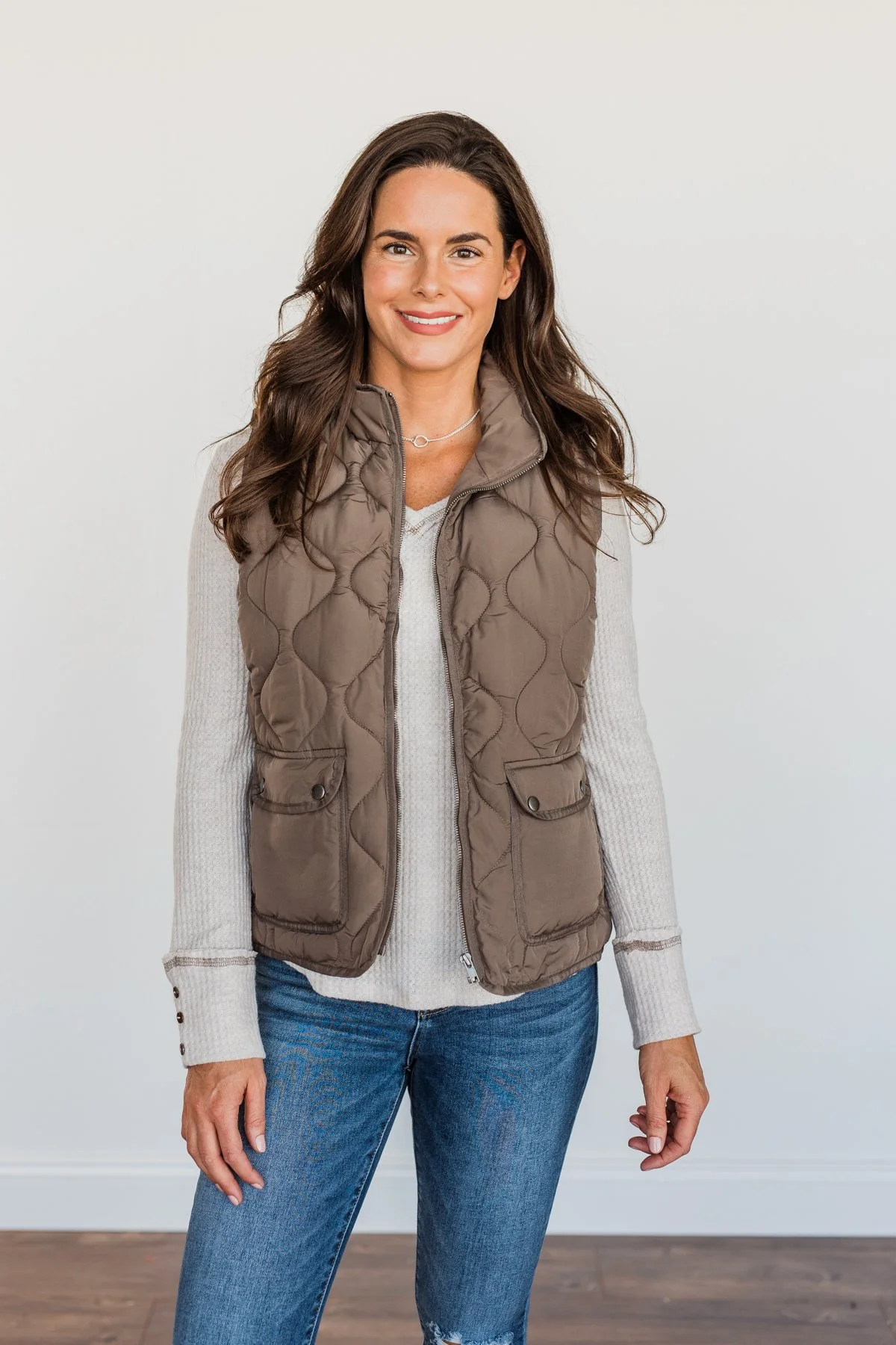 Warms My Heart Pocket Puffer Vest- Dark Taupe - Image 9