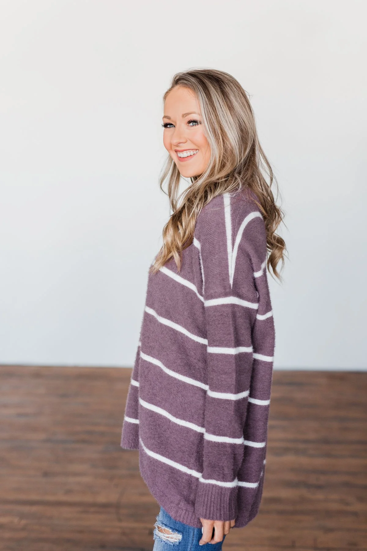 Waste My Time Striped Sweater- Antique Mauve - Image 7