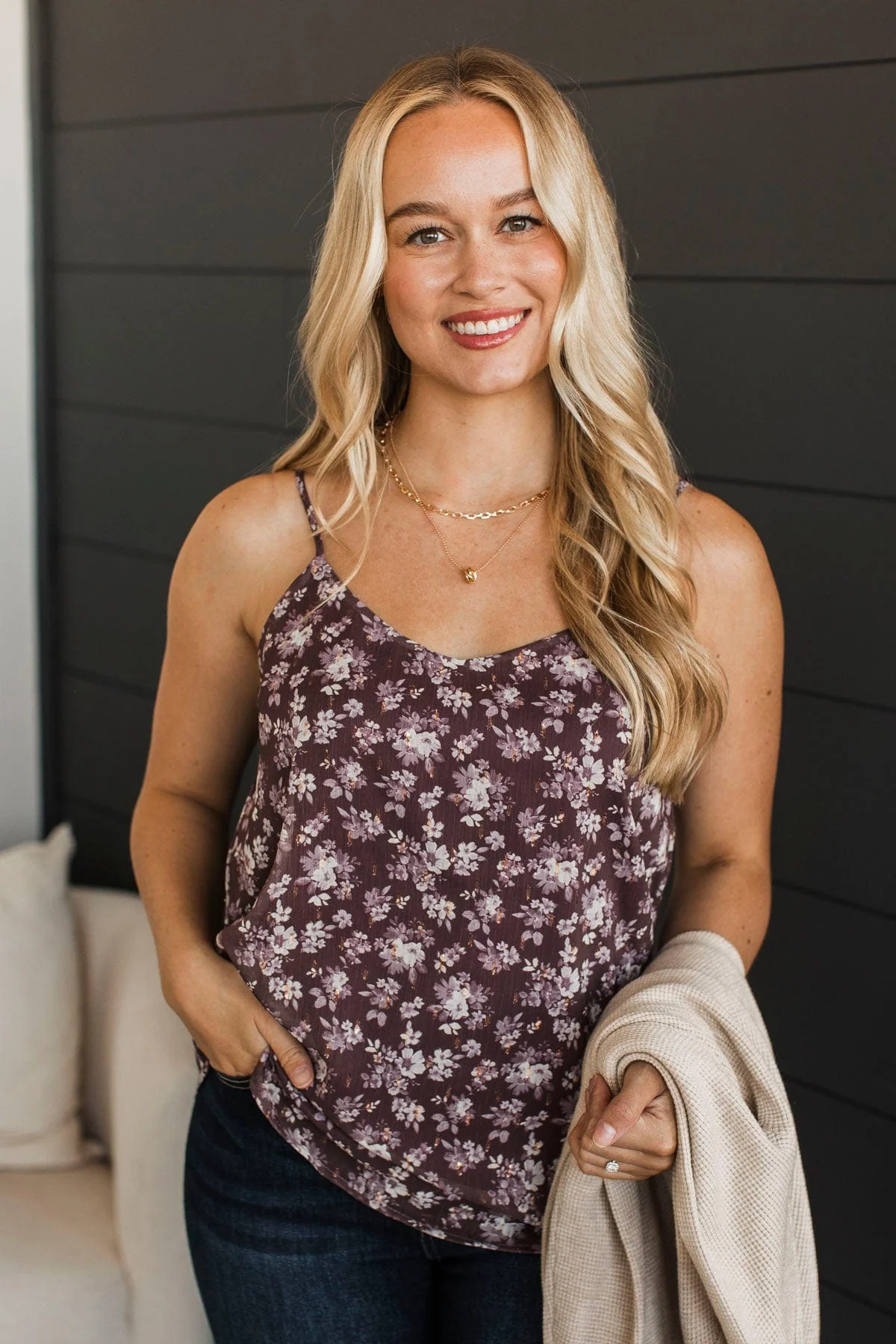 Watch Me Flourish Floral Tank Top- Plum - Image 3