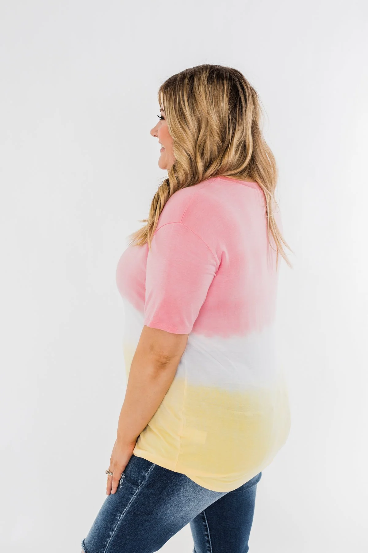 Watching The Sunset Ombre Top- Pink & Yellow - Image 10