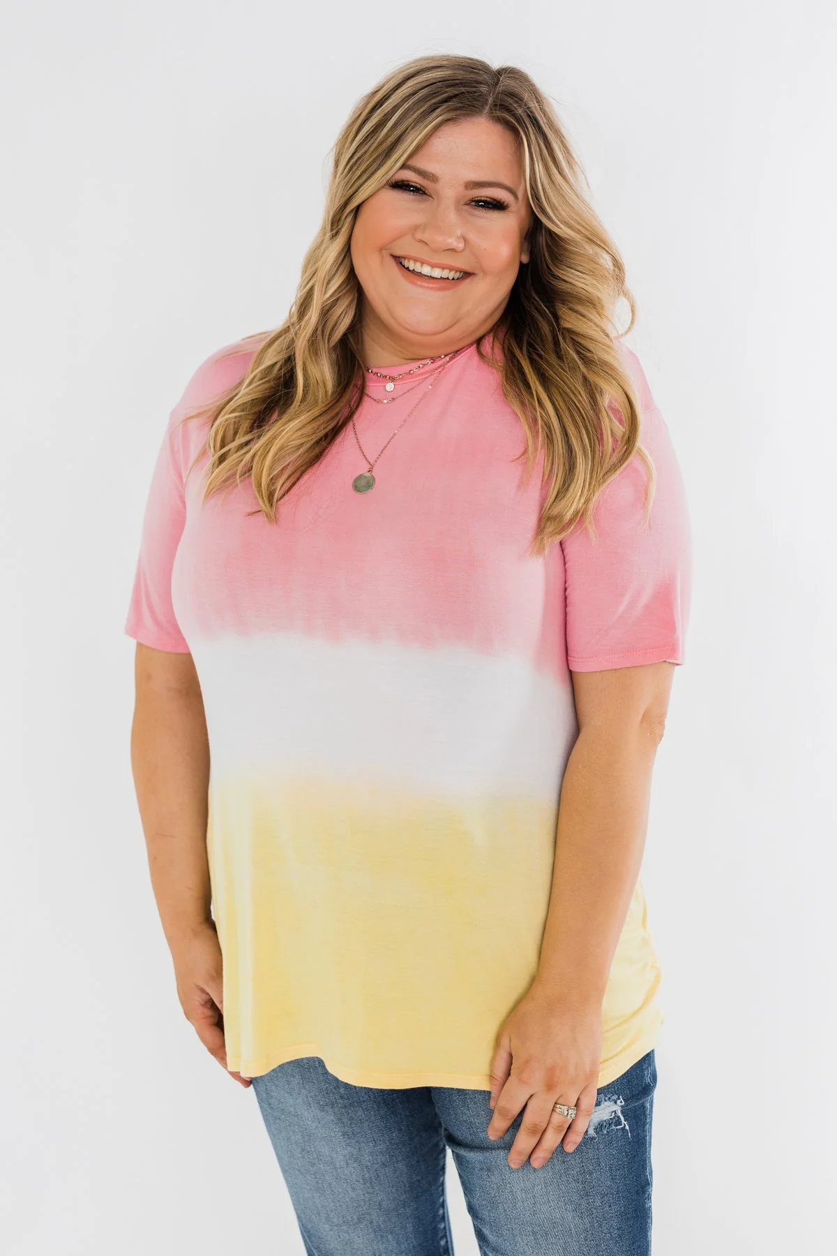Watching The Sunset Ombre Top- Pink & Yellow - Image 6