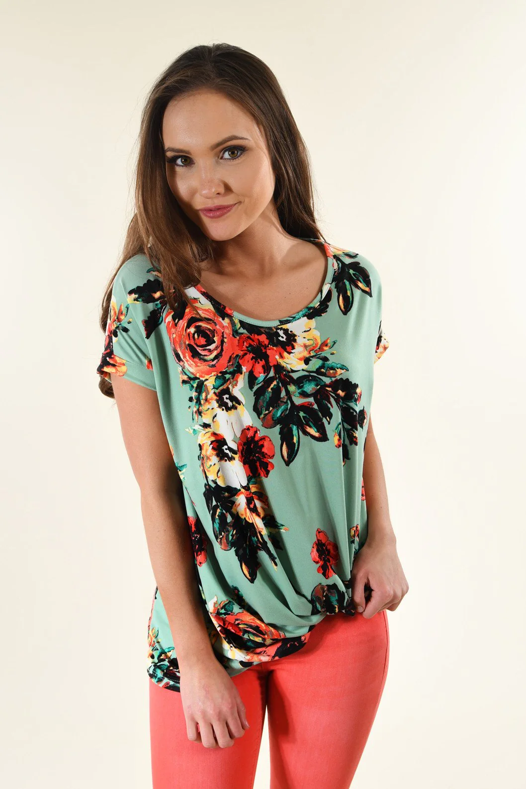 Watercolor Floral Knot Top ~ Mint - Image 4