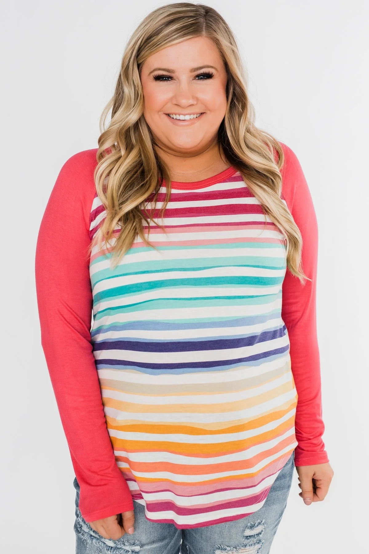 Waves of Color Striped Color Block Top- Fruit Punch - Image 10