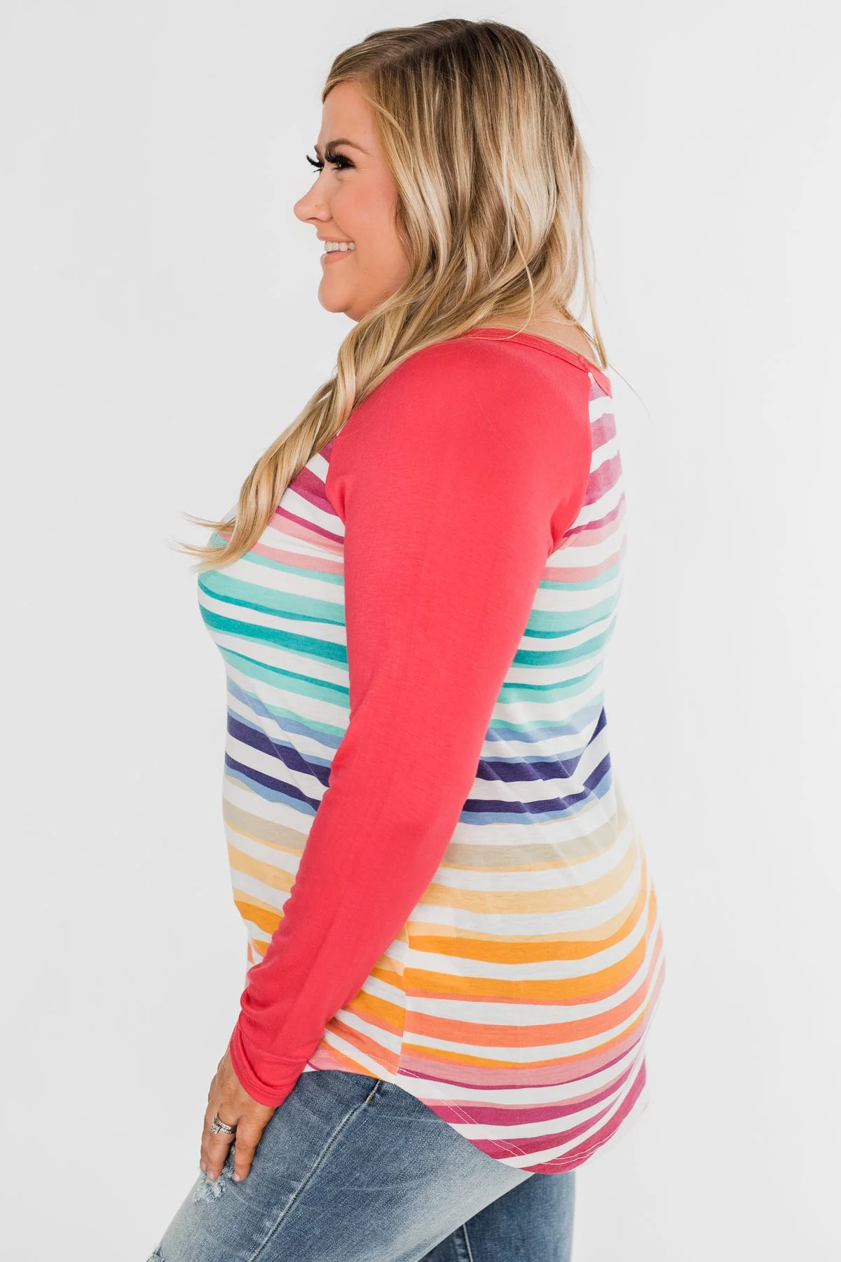 Waves of Color Striped Color Block Top- Fruit Punch - Image 13