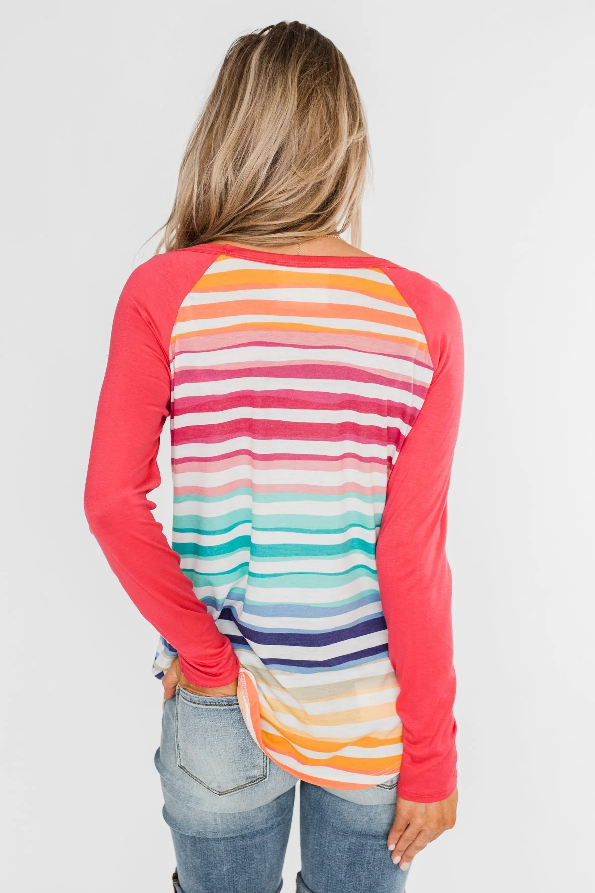 Waves of Color Striped Color Block Top- Fruit Punch - Image 14