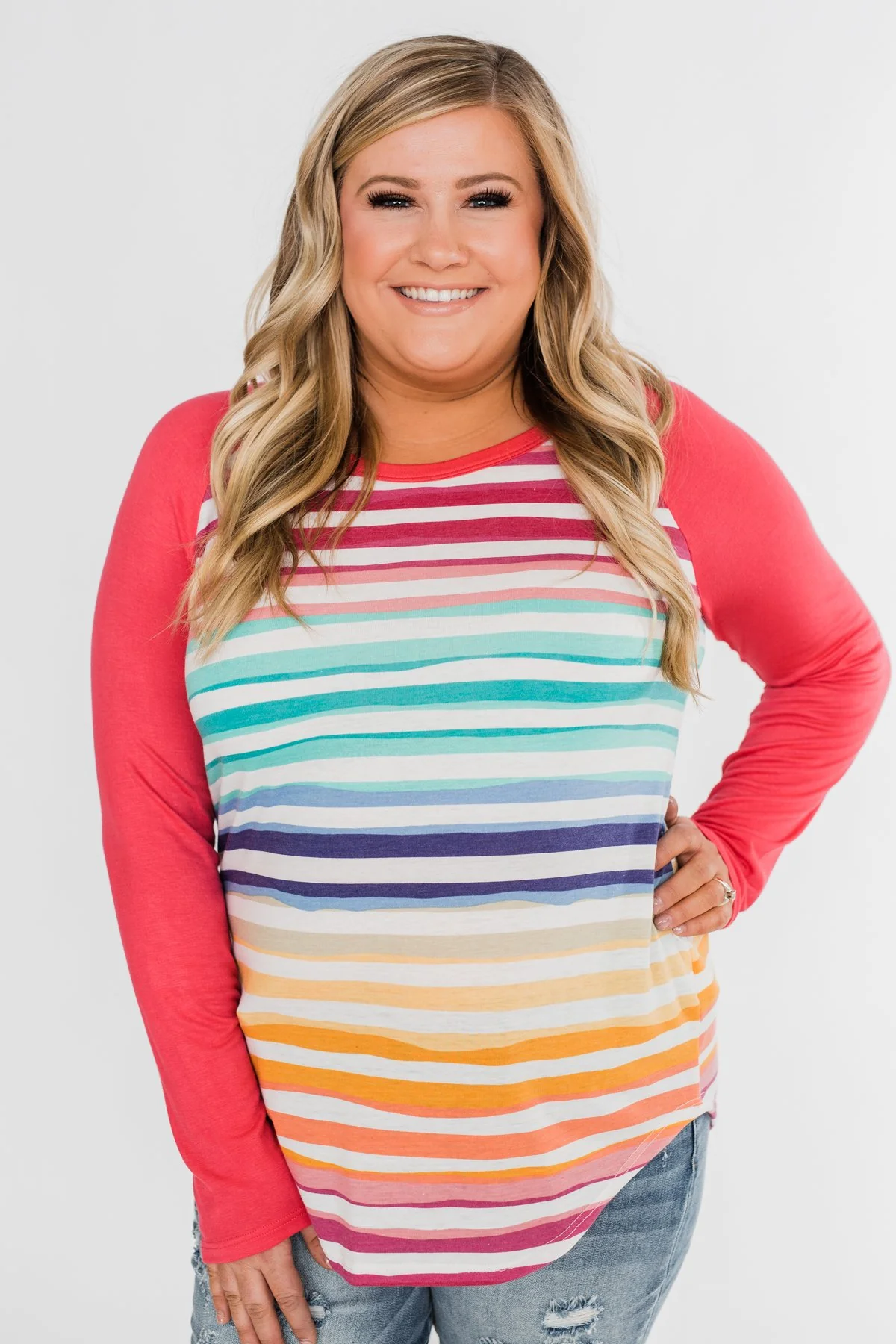 Waves of Color Striped Color Block Top- Fruit Punch - Image 2