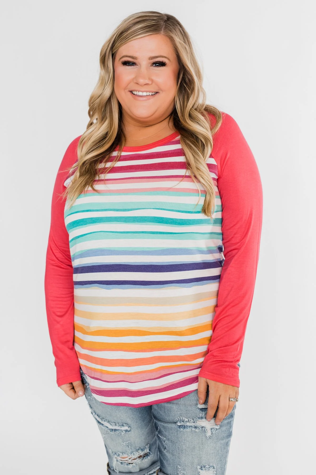Waves of Color Striped Color Block Top- Fruit Punch - Image 6