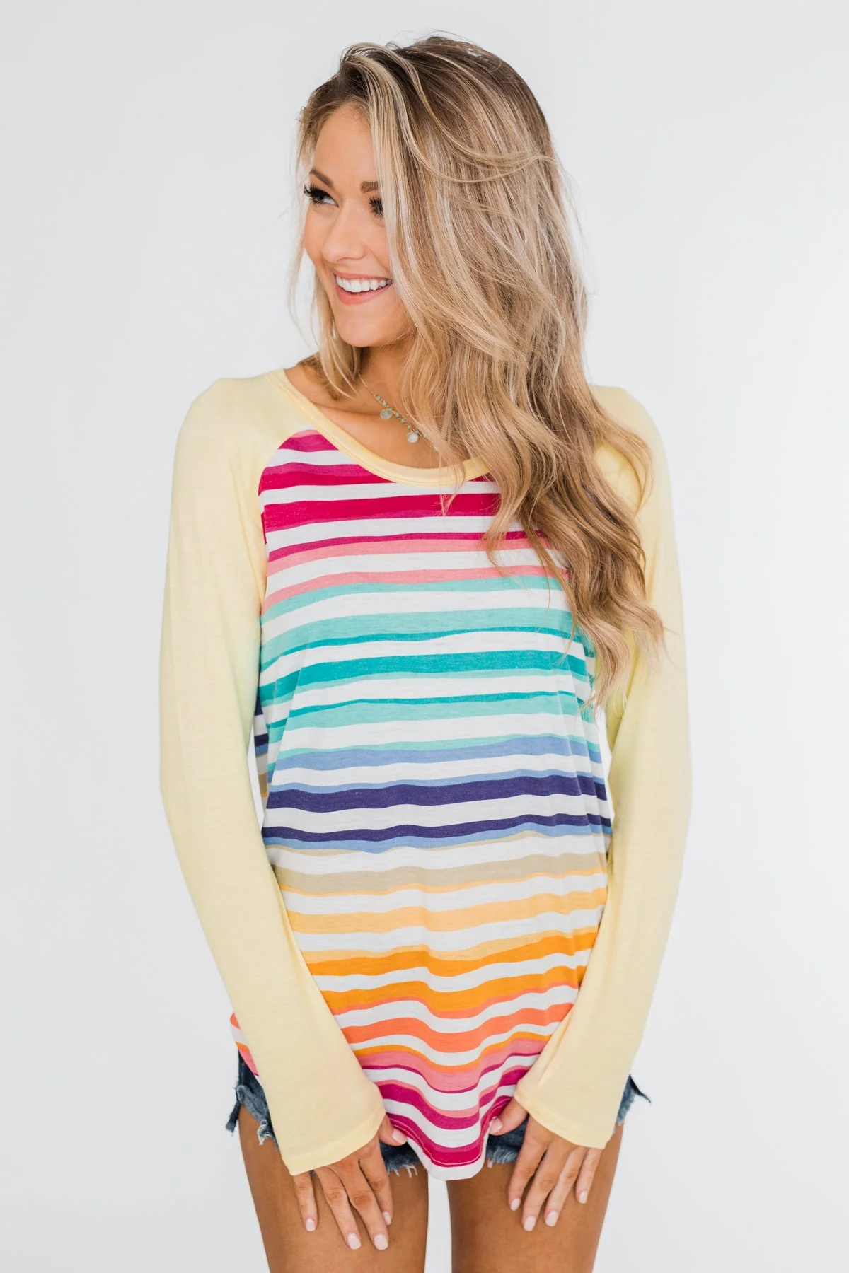 Waves of Color Striped Color Block Top- Yellow - Image 4