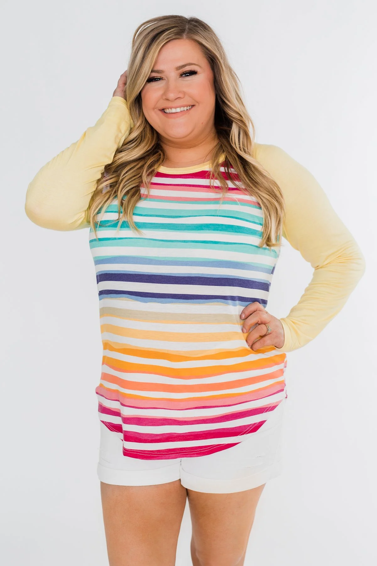 Waves of Color Striped Color Block Top- Yellow - Image 5