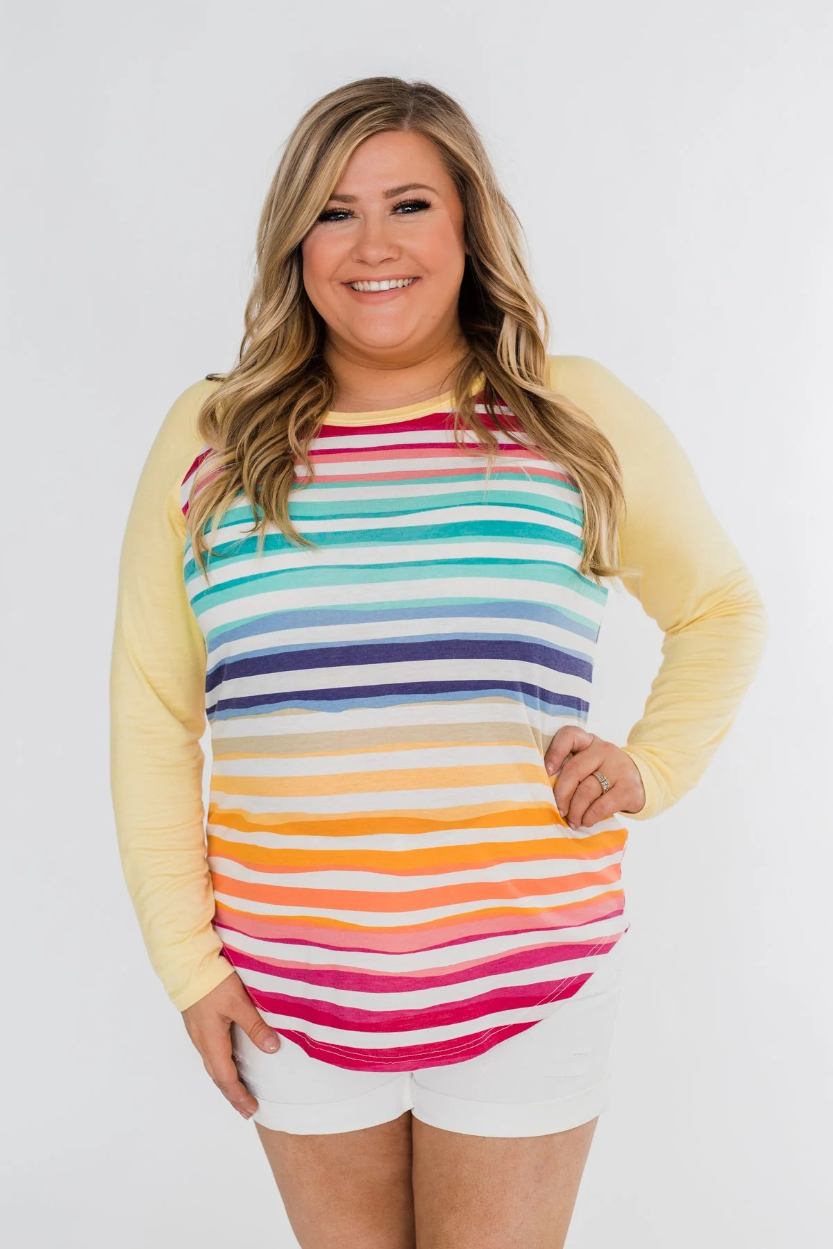Waves of Color Striped Color Block Top- Yellow - Image 7