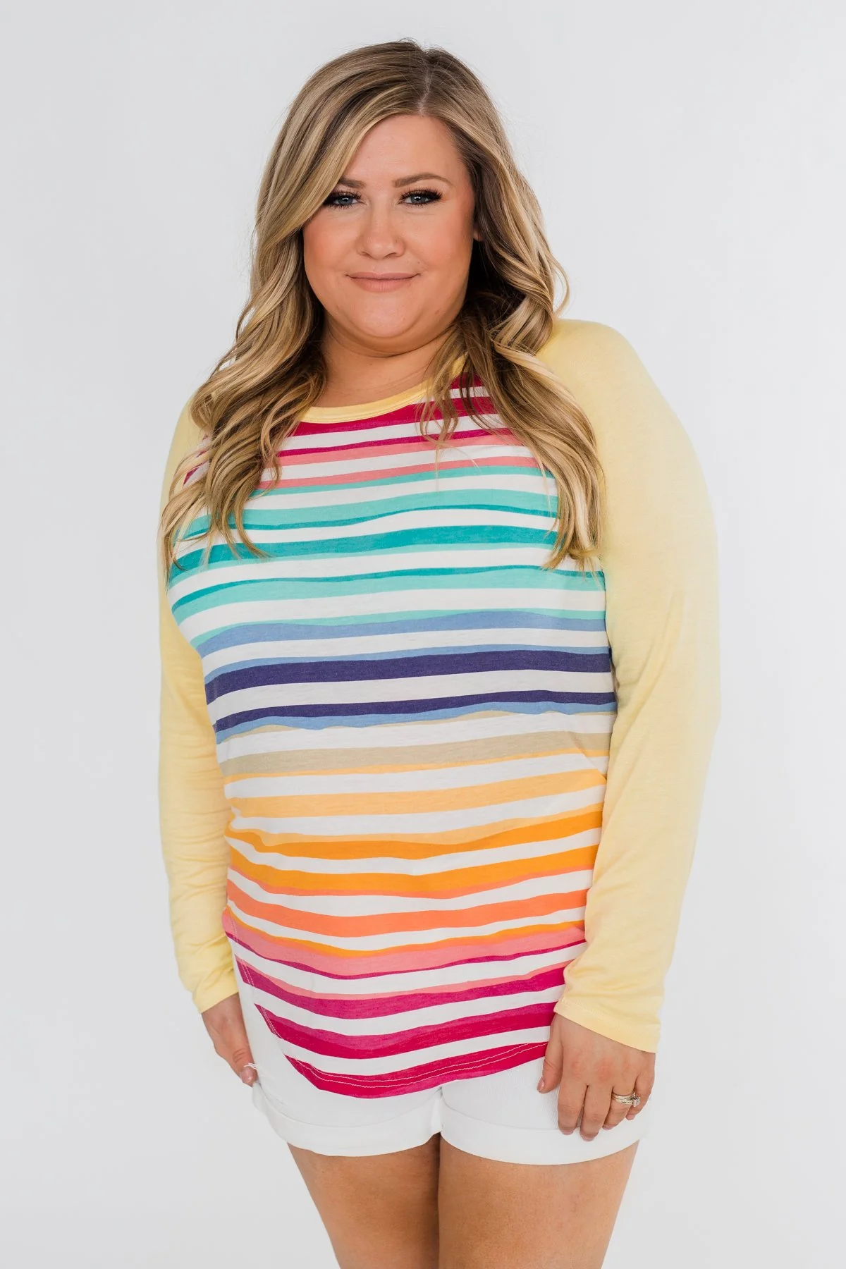 Waves of Color Striped Color Block Top- Yellow - Image 9