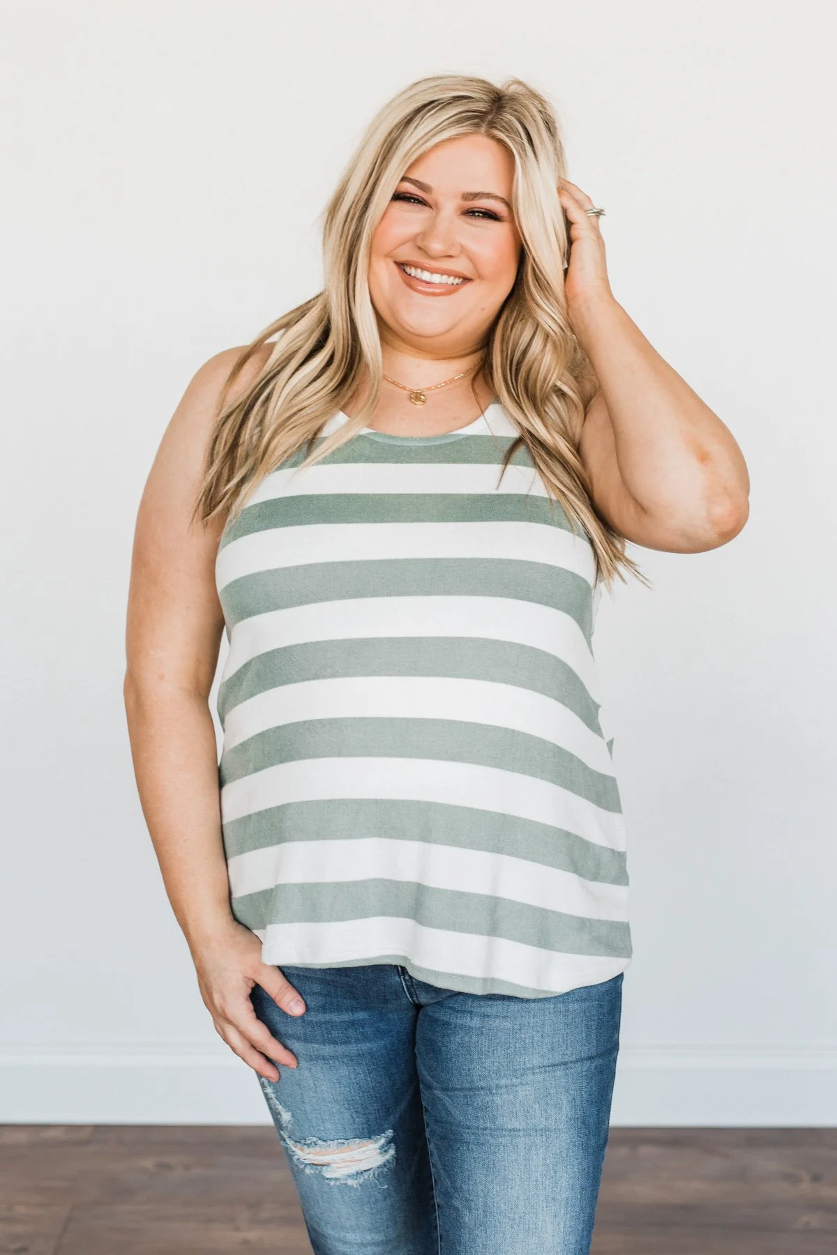 Waves Of Joy Crochet Strap Tank Top- Ivory & Sage - Image 4
