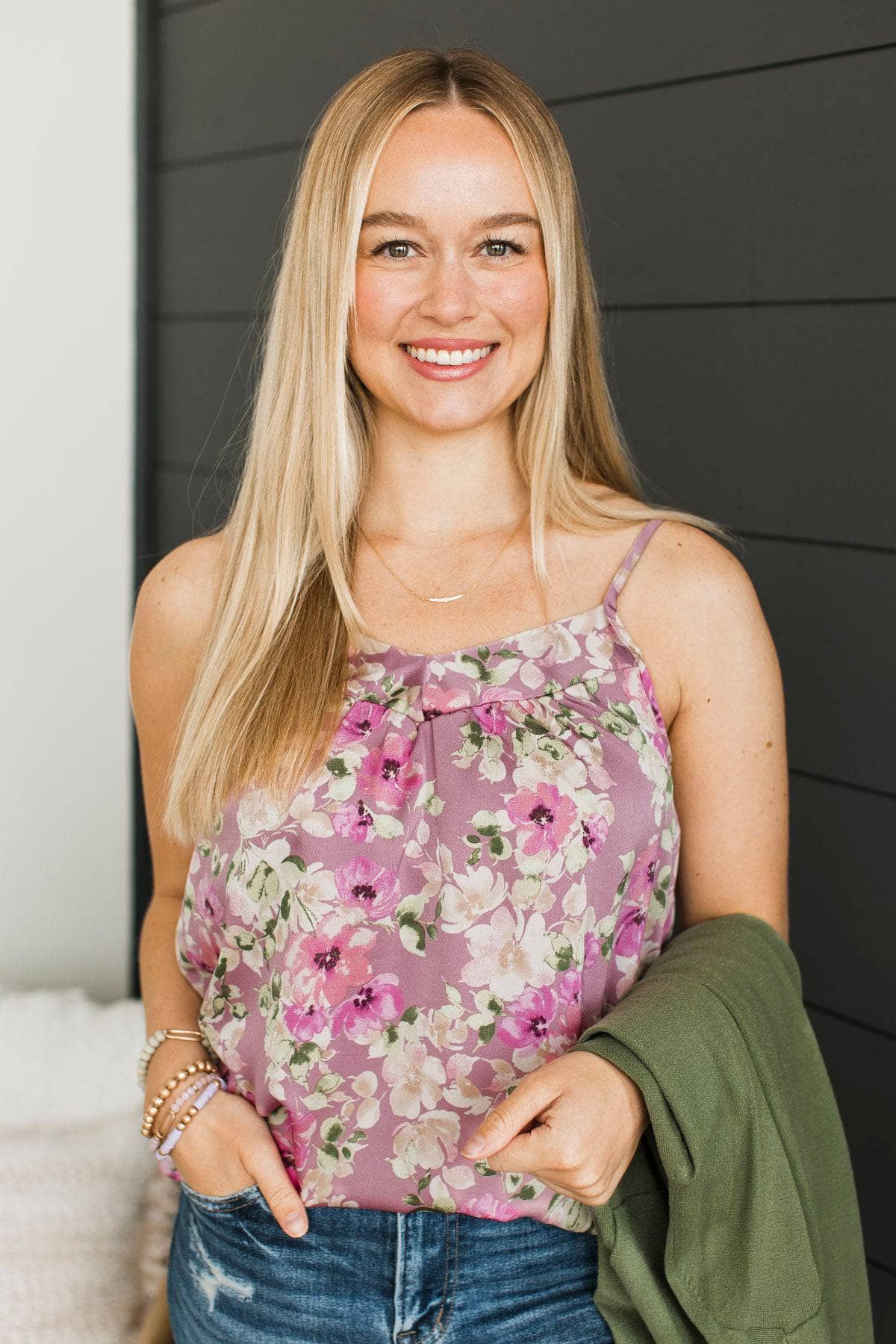 Ways Of The Heart Floral Tank Top- Light Mauve - Image 4