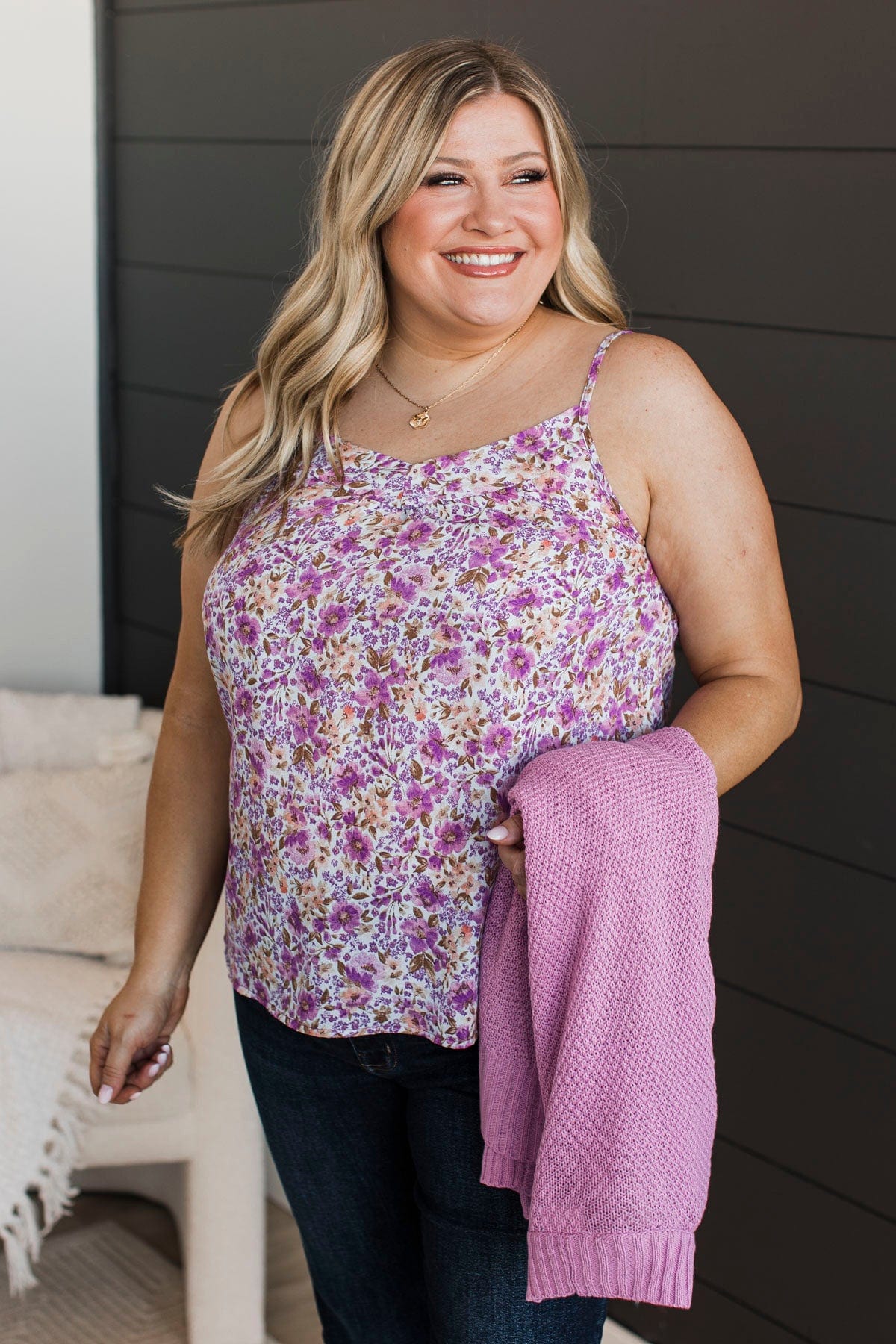 Ways Of The Heart Floral Tank Top- Purple - Image 3
