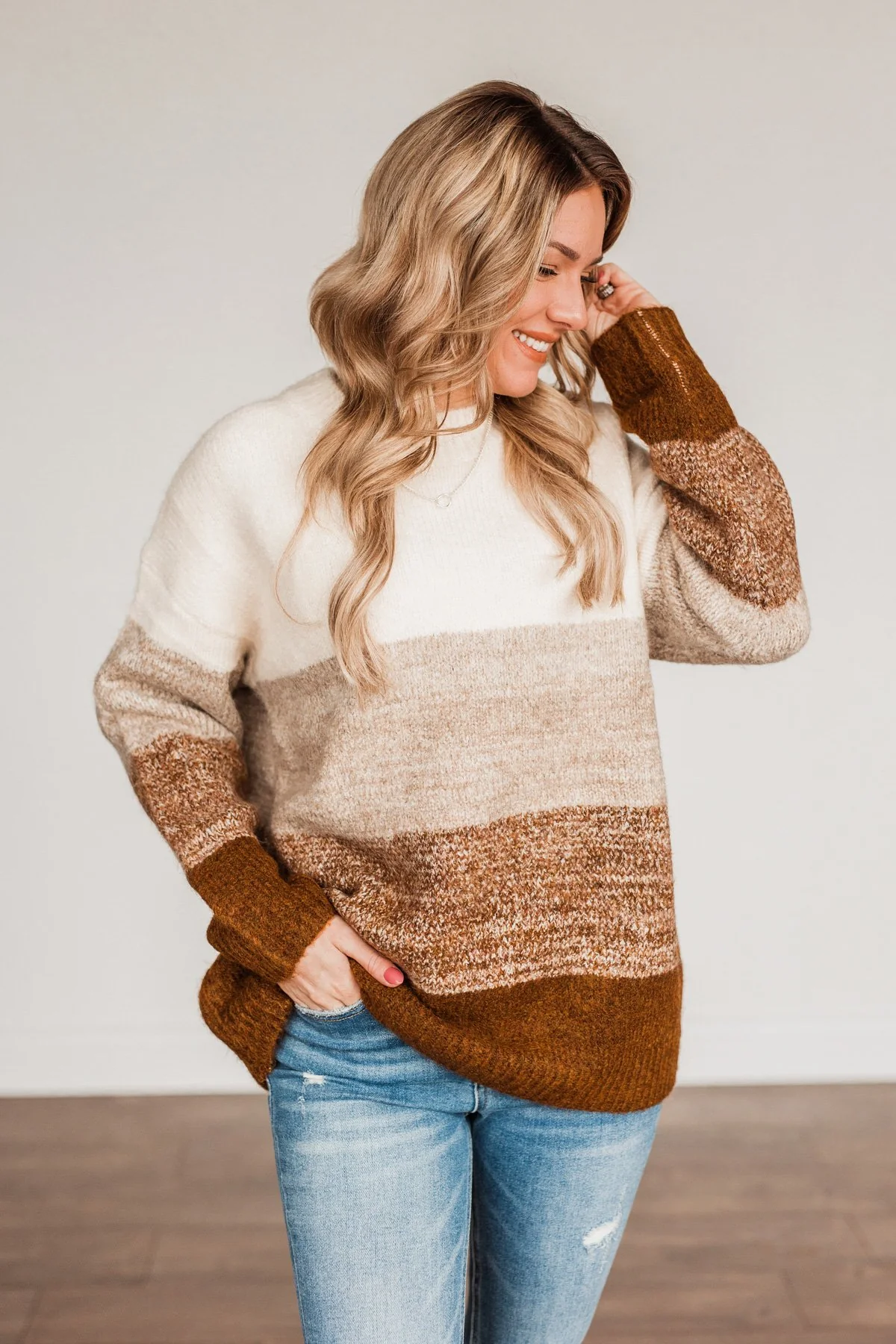 We Are One Color Block Sweater- Brown Shades - Image 6