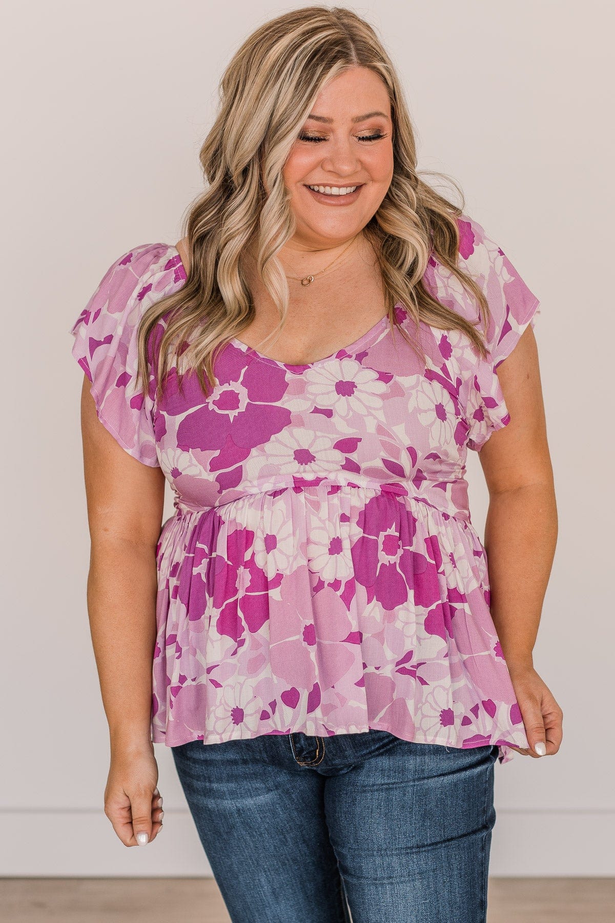 We Go Together Floral Babydoll Top- Magenta - Image 4