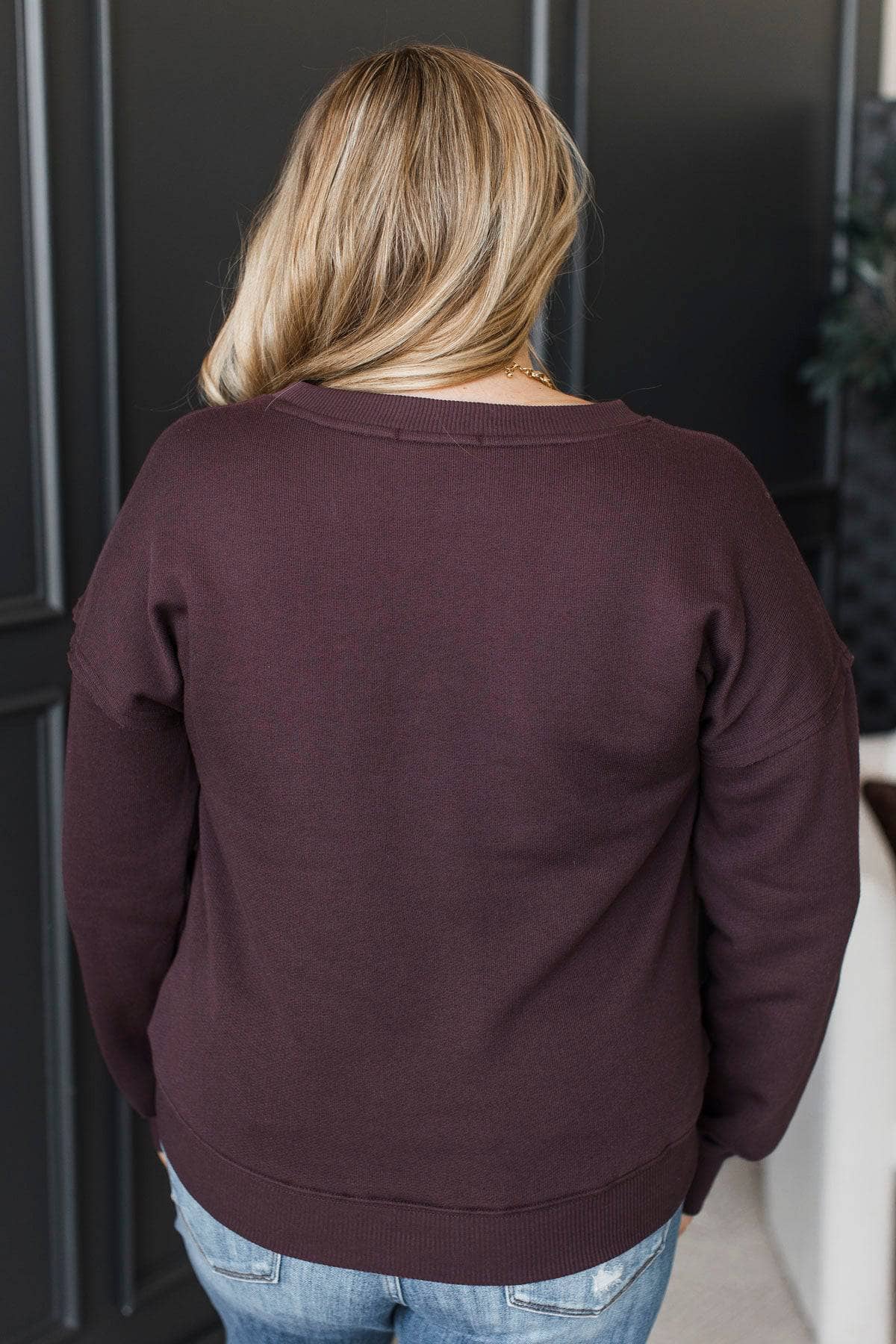 Weekend Mood Lightweight Pullover- Dark Plum - Image 8