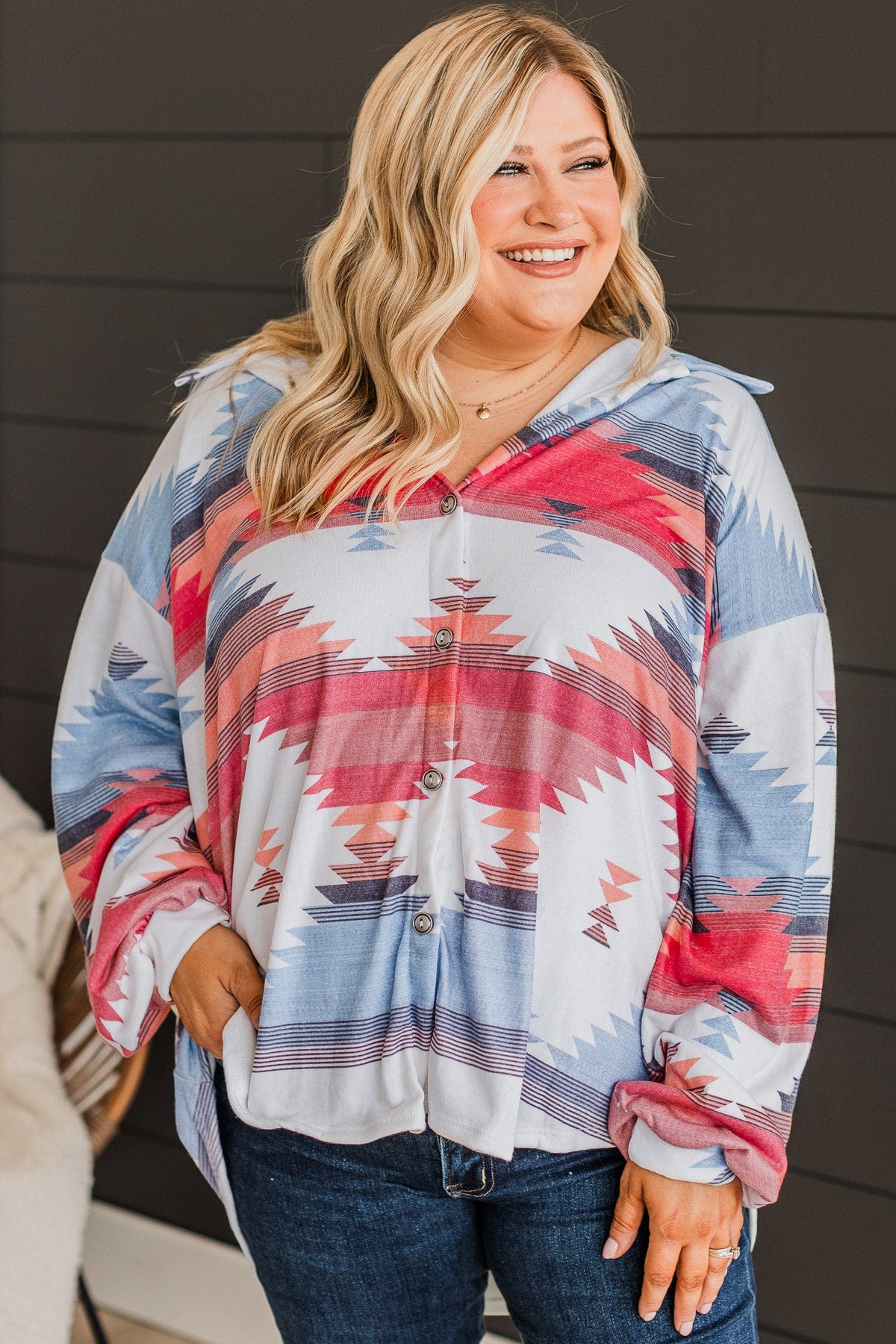 Weekend Out West Aztec Button Top- Cream - Image 4