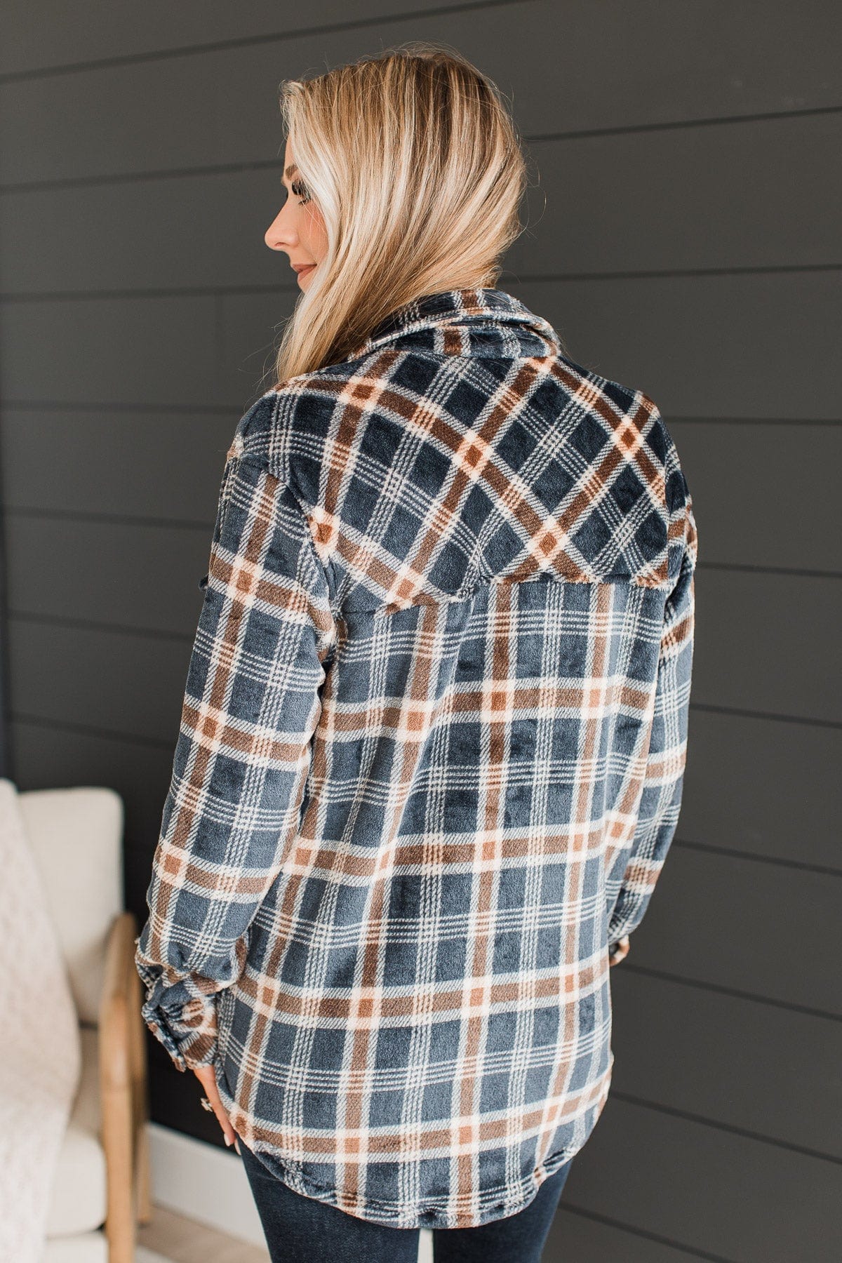 Weekend Plans Button Up Plaid Jacket- Navy - Image 10