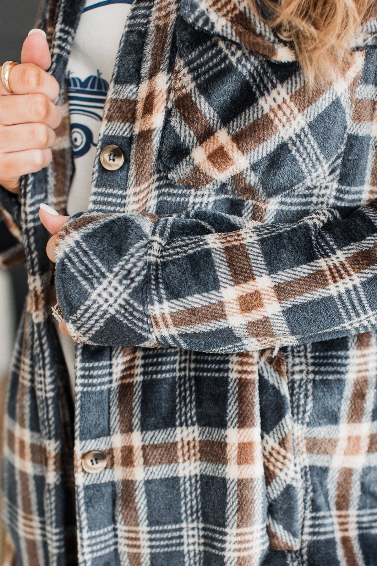 Weekend Plans Button Up Plaid Jacket- Navy - Image 4