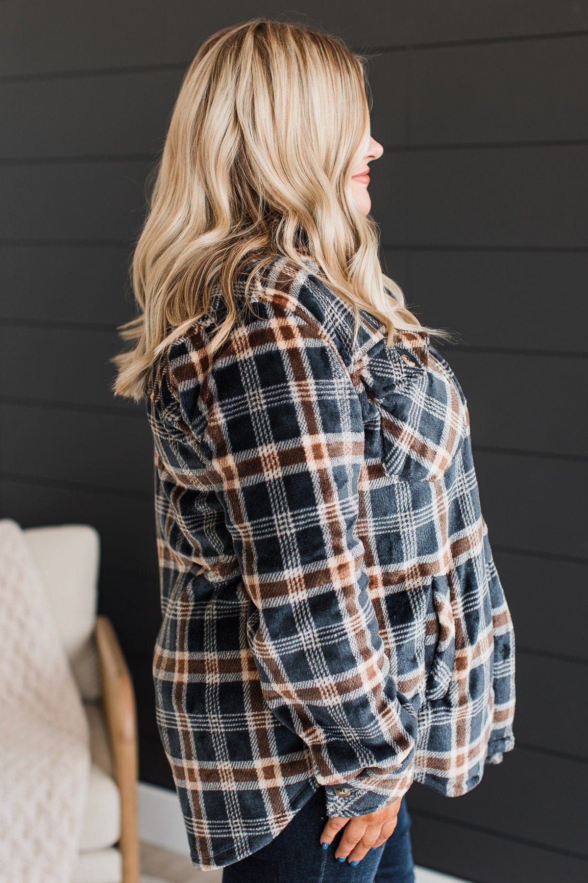 Weekend Plans Button Up Plaid Jacket- Navy - Image 7